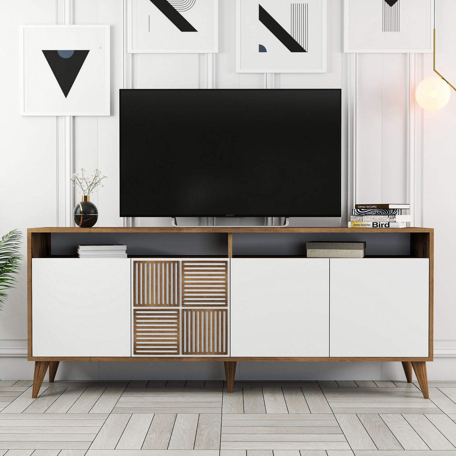 Milan Sideboard Walnussbraun Weiß 180cm