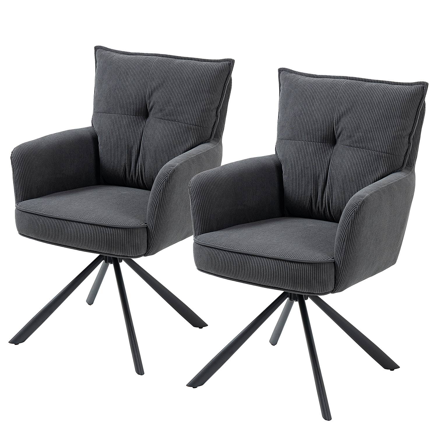 2x Drehbarer Armlehnenstuhl DIDRIP Cord Anthrazit