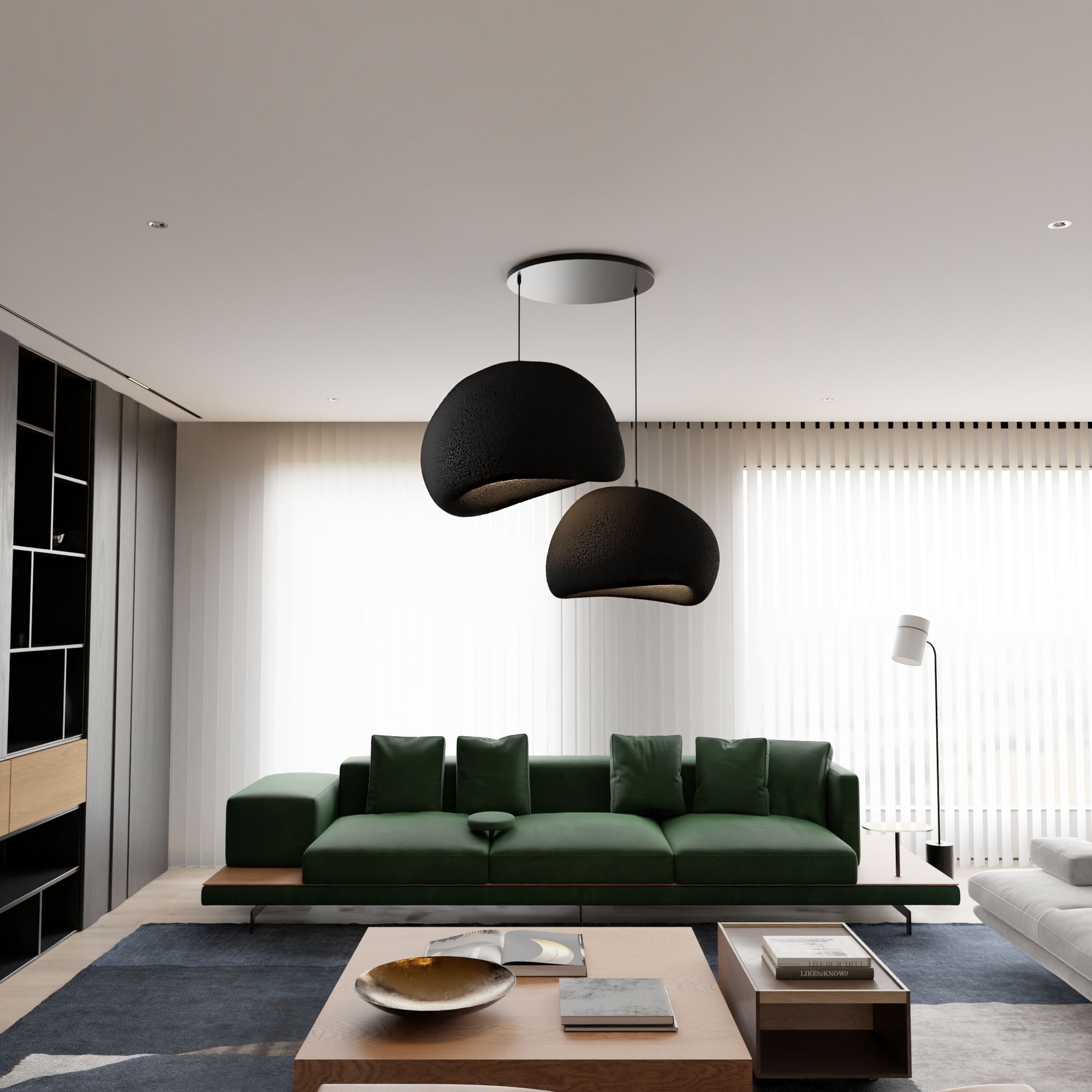 2-Flammig Wabi Sabi Chalkforms Pendelleuchte Schwarz