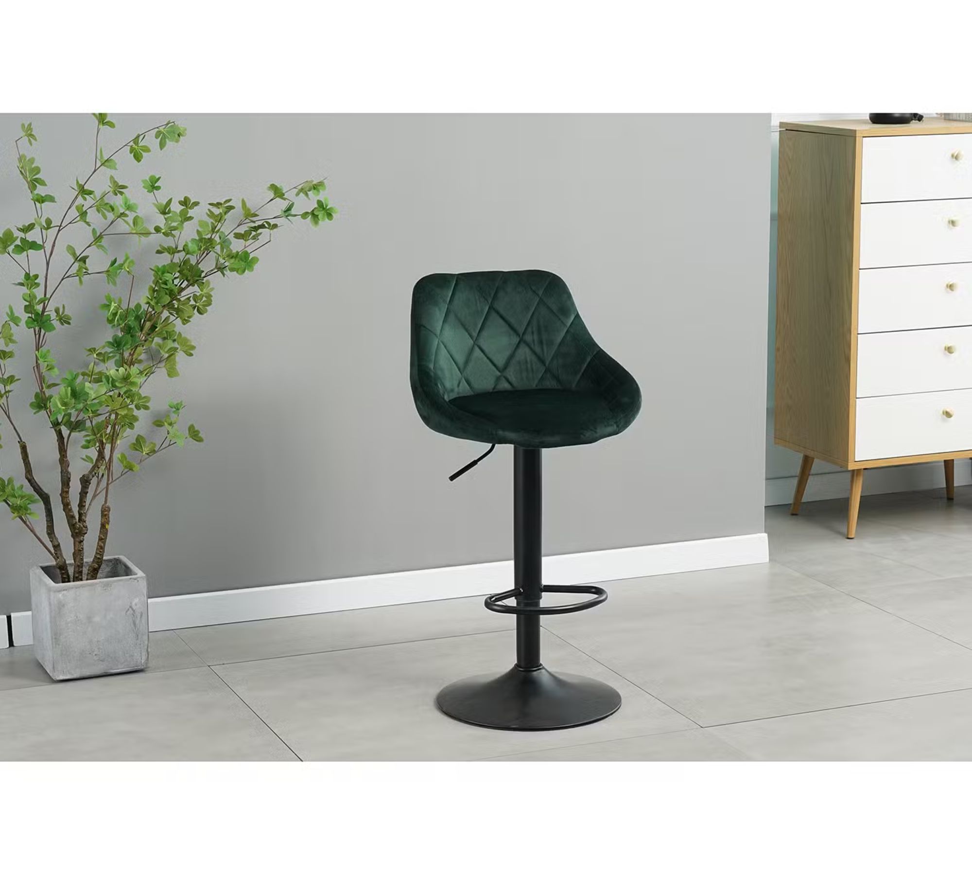 2x Bar Stool Velvet Metal Dark Green