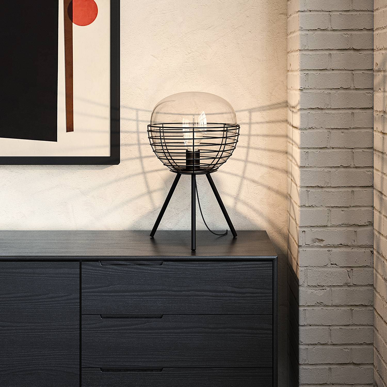 1-Flammig Tischleuchte Malle Rauchglas Eisen