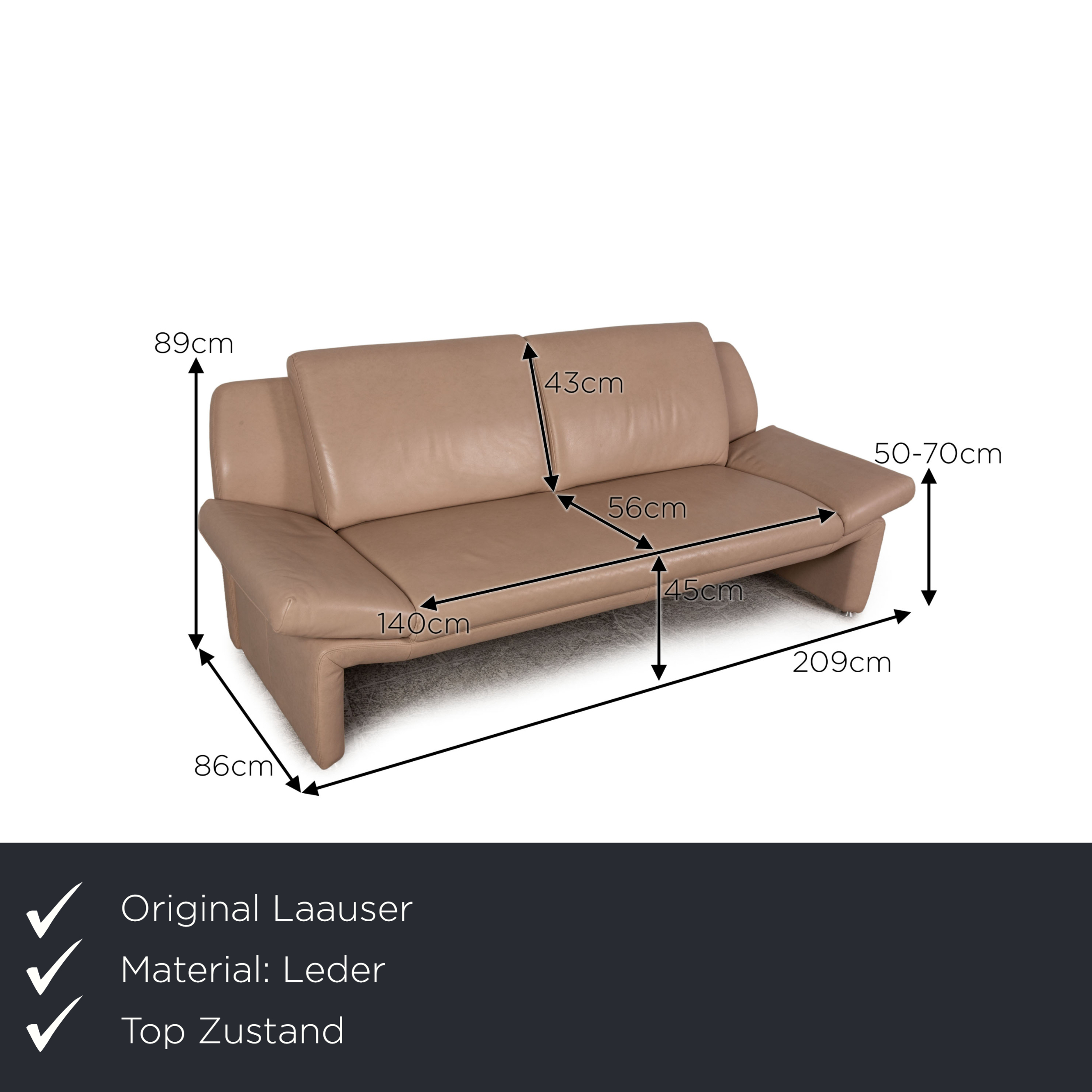 Sofa 3-Sitzer Leder Beige