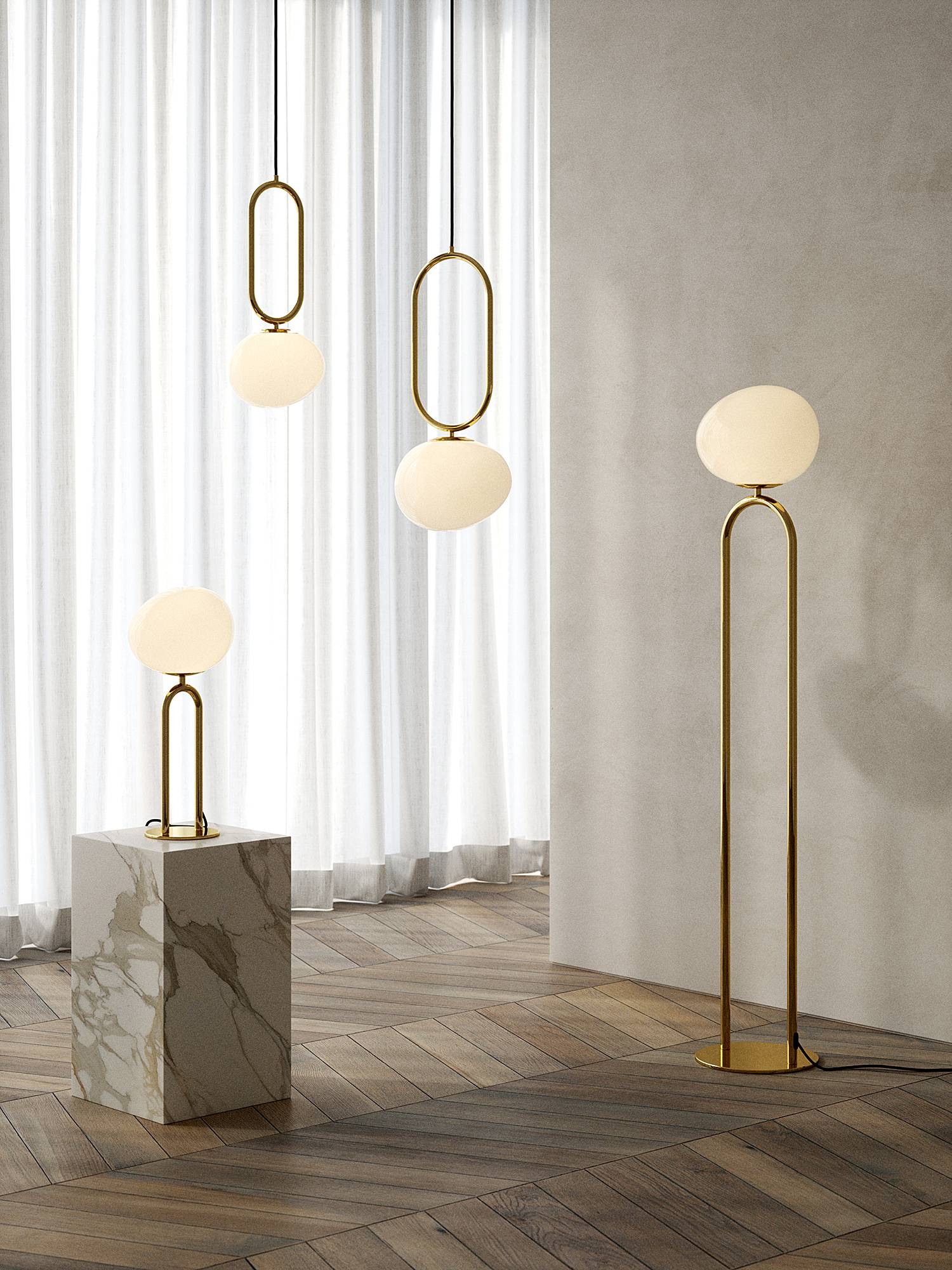 1-Flammig Pendelleuchte Shapes I Metall Opalglas