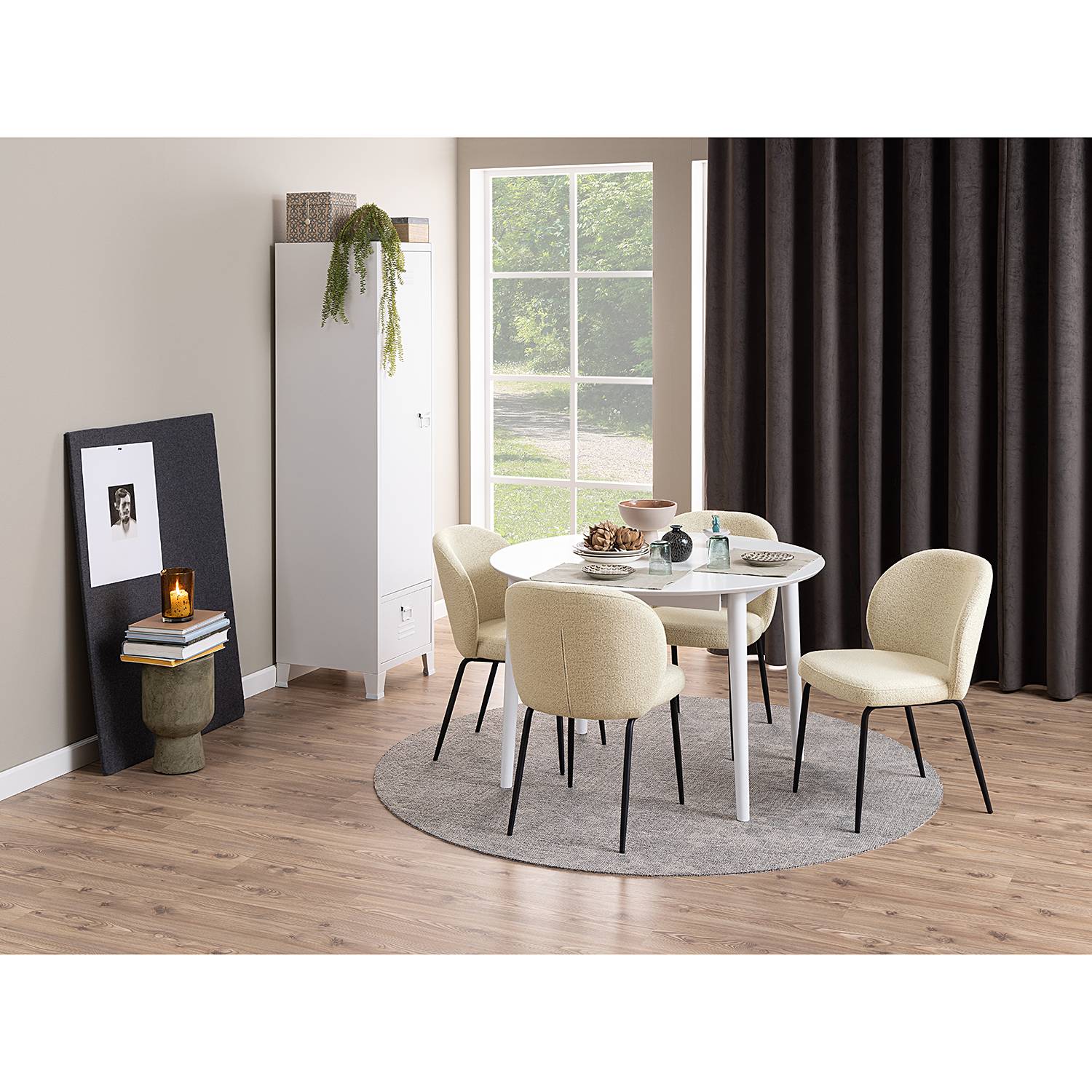 2x Polsterstuhl Carreras Bouclé Stoff Moena Creme