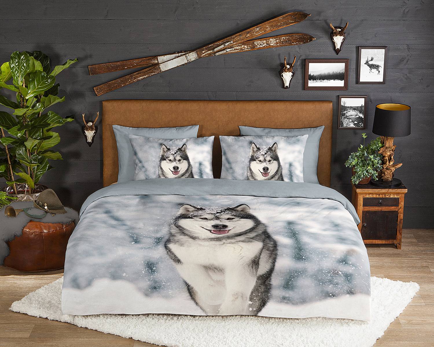 Husky Bettwäsche Baumwolle Grau 140x200/220cm Kissen 70x60cm