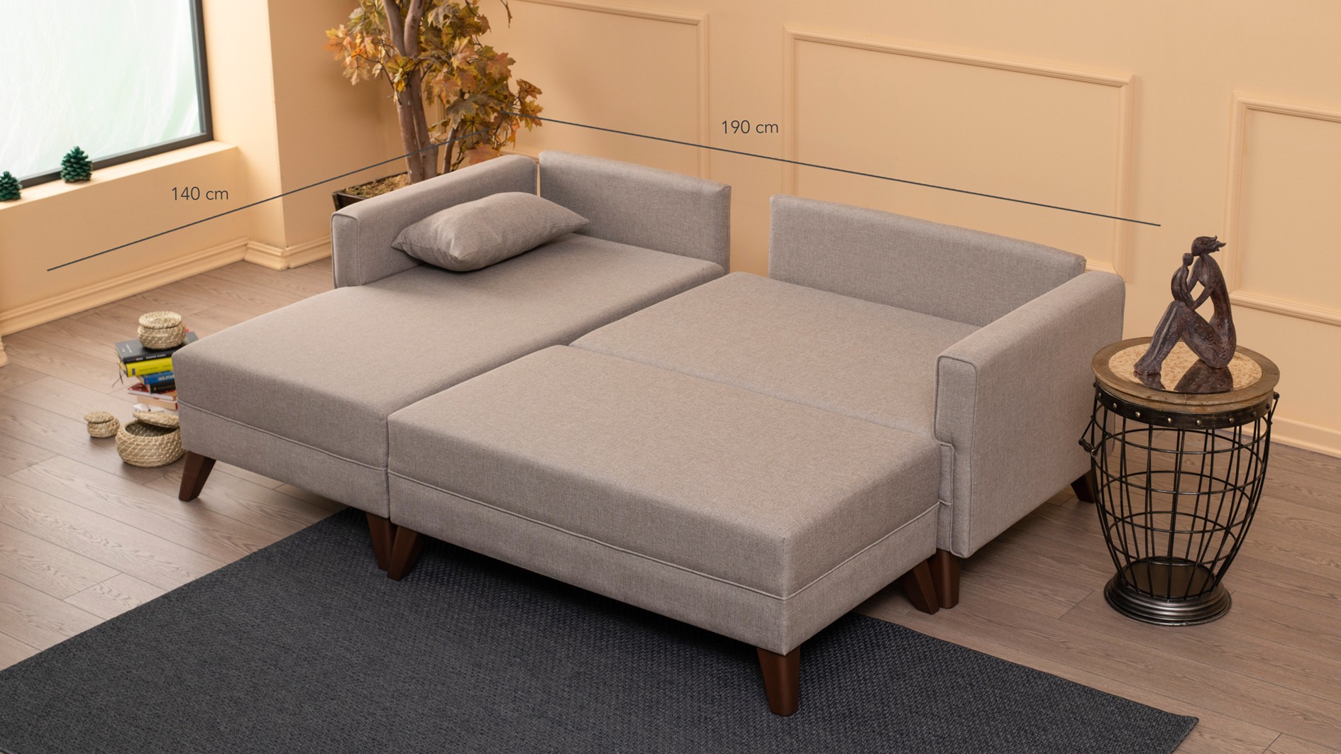 Bella Sofa Récamiere Links mit Hocker Creme