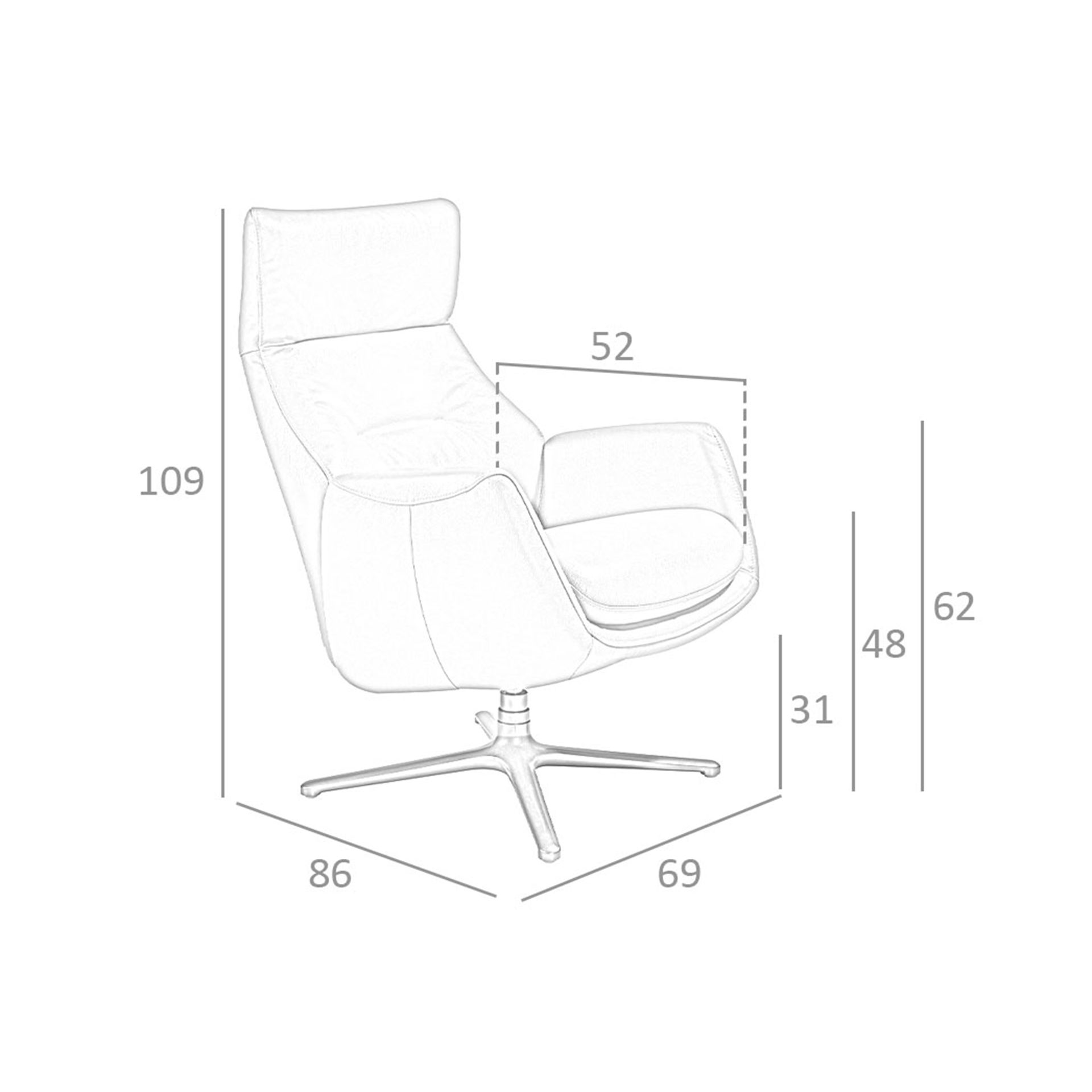 Sessel 5092 Drehbar Leder Grau