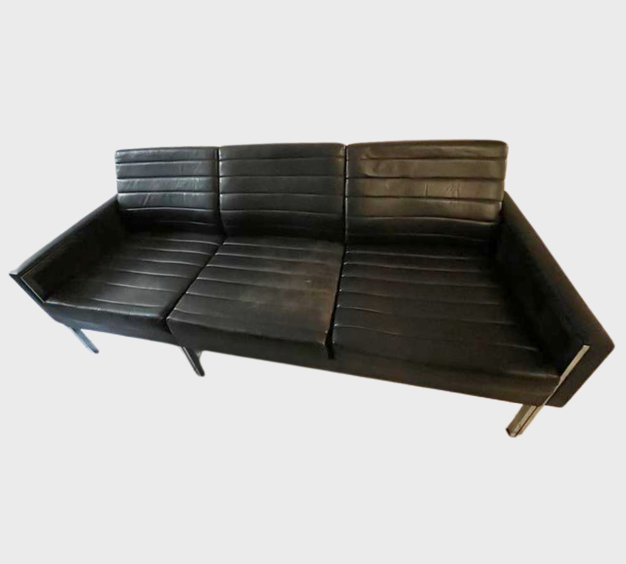 Vintage Sofa 3-Sitzer Leder Schwarz 1960er Jahre