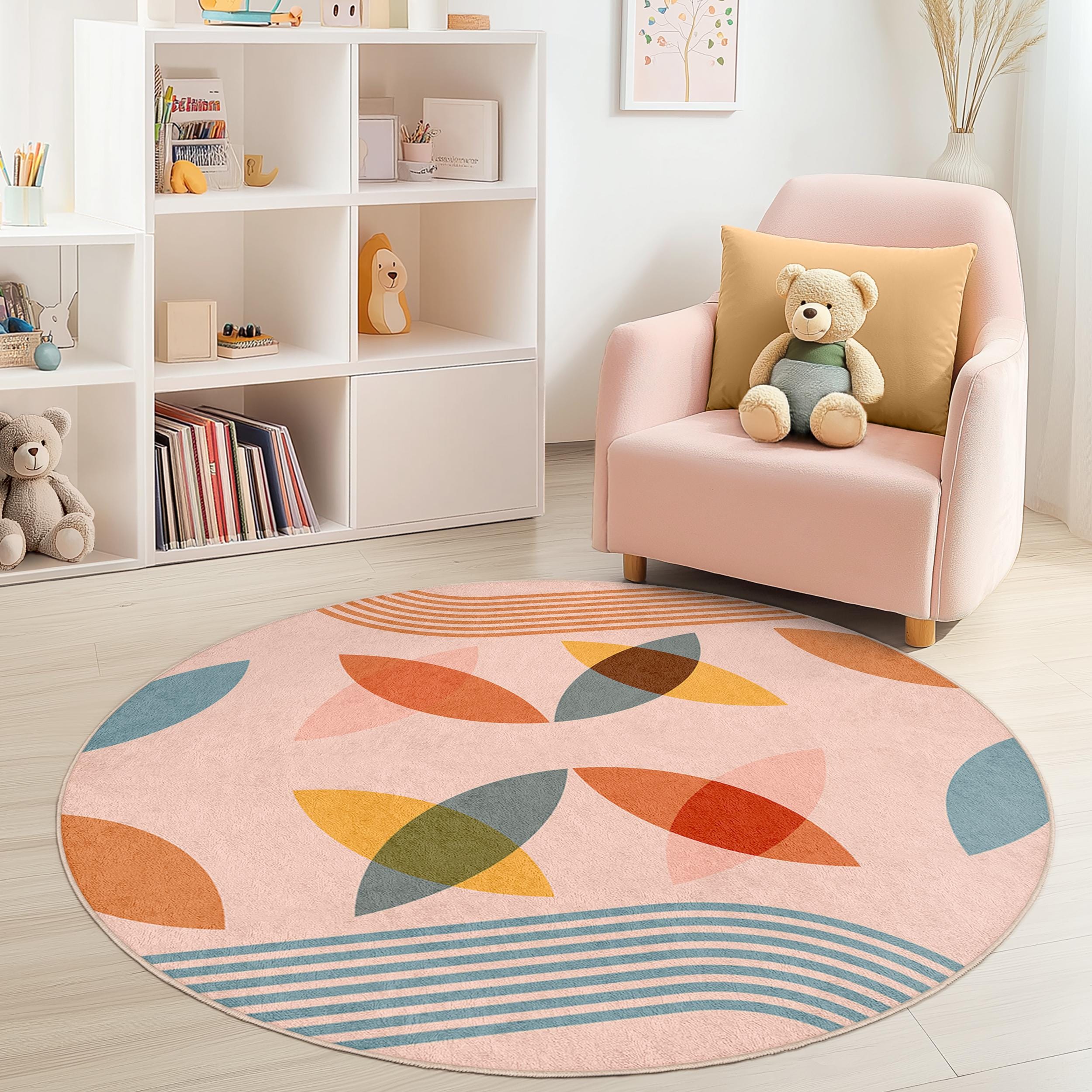 Leaf pattern Children's rug Multicoloured Ø120cm