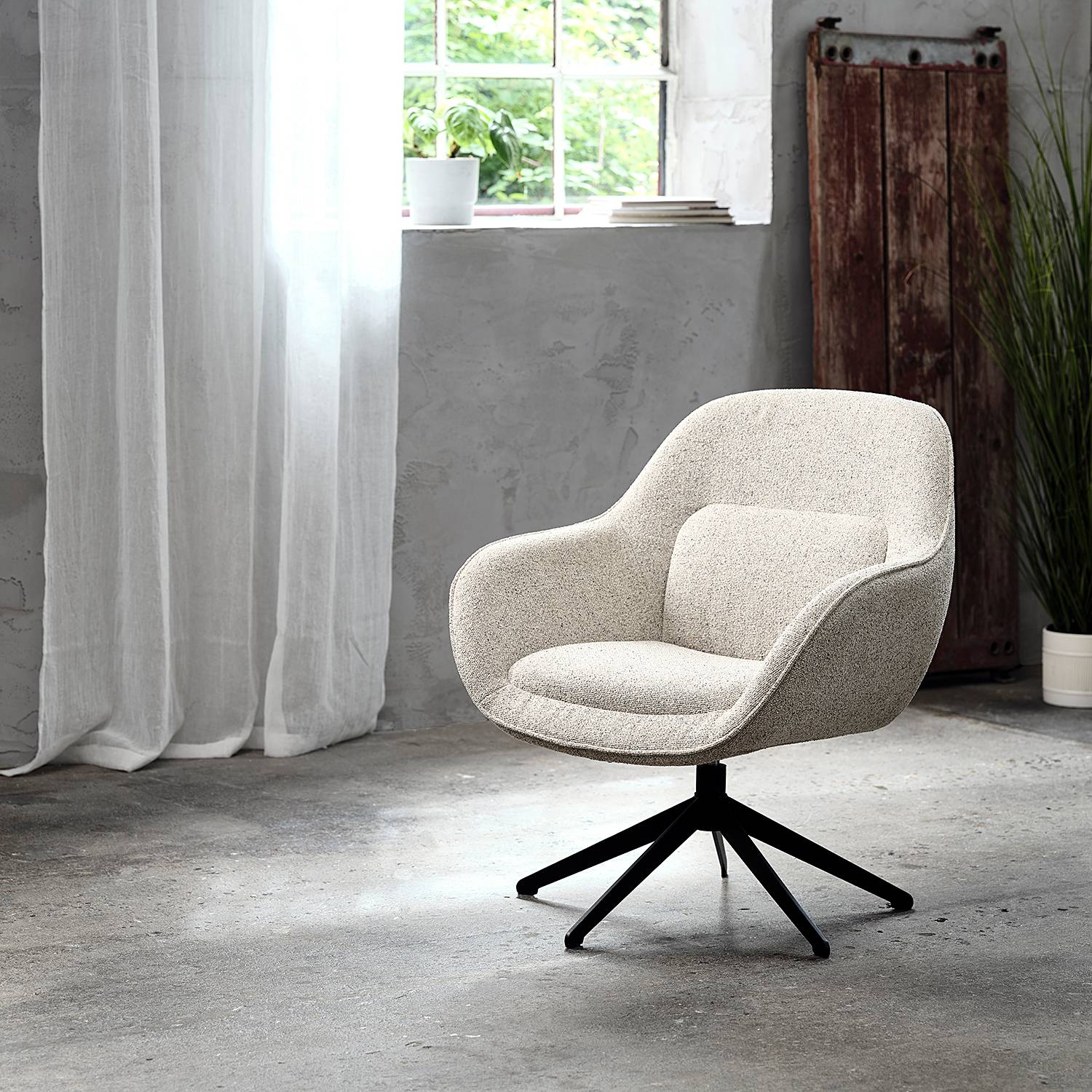 Loungesessel Baracoa Bouclé Stahl Beige Schwarz