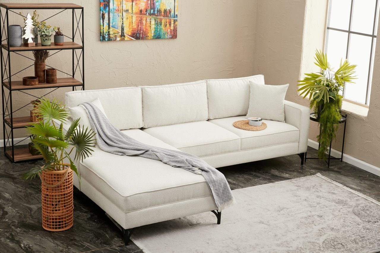 Lima Sofa Récmaiere Links Creme mit schwarzen Beinen