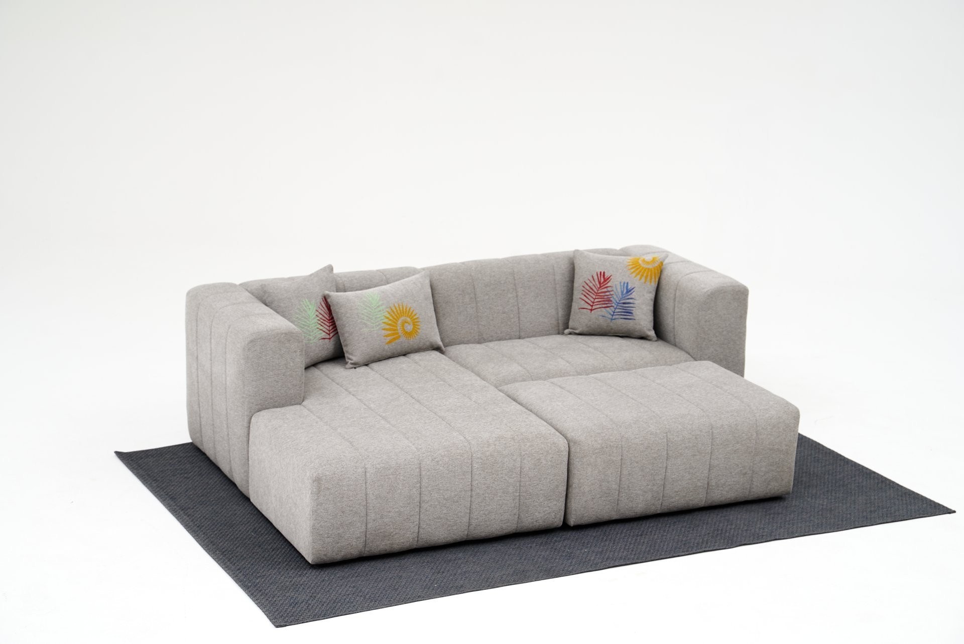 Beyza Sofa Récamiere Links mit Hocker Hellgrau