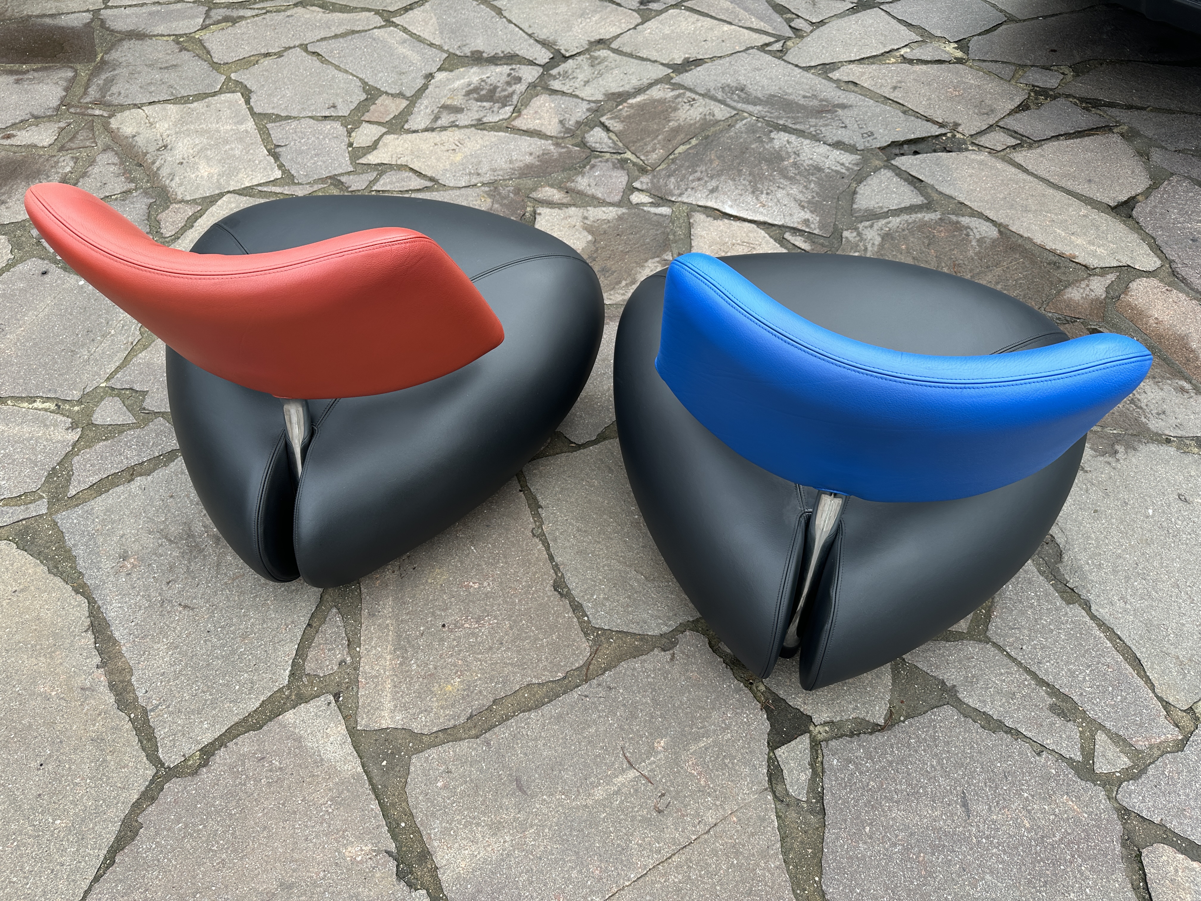 2x Pallone Sessel Leder Chrom Schwarz