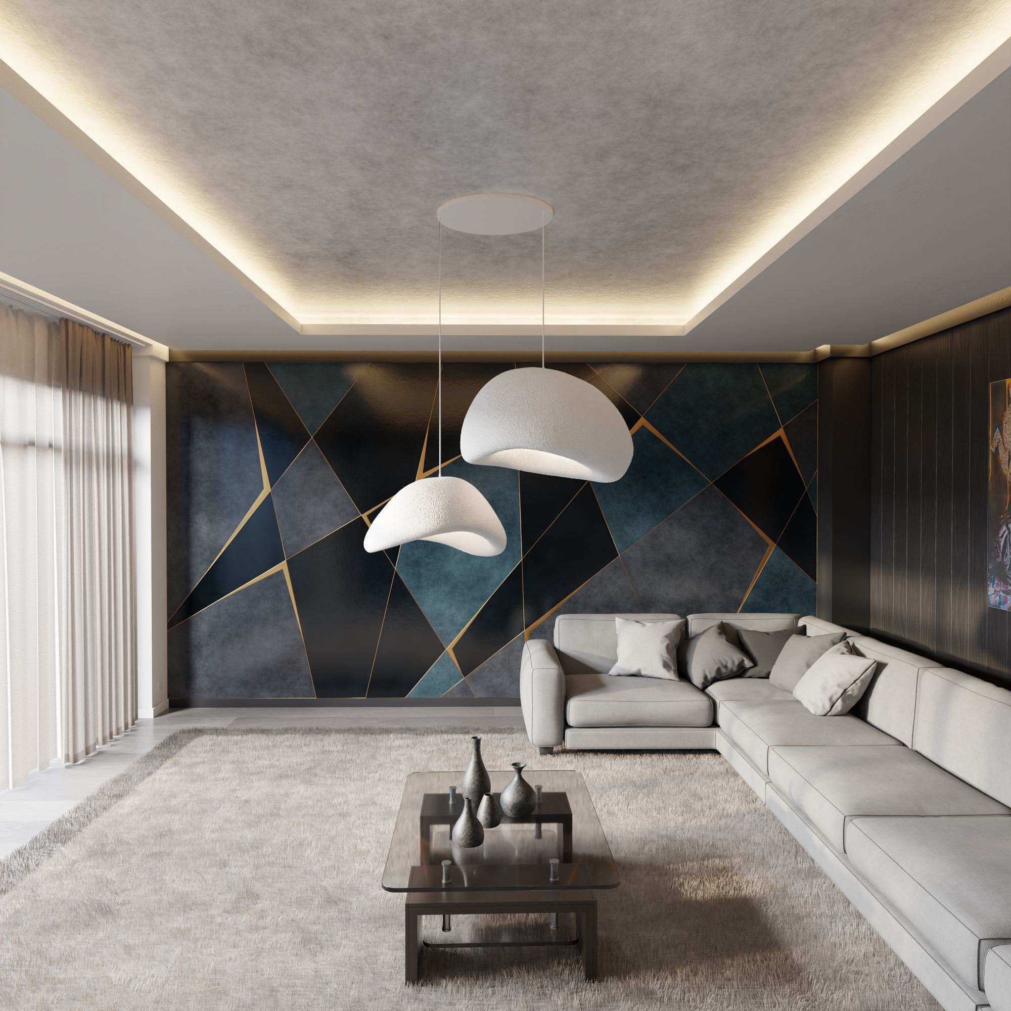 2-Flammig Wabi Sabi Plasterglows Pendelleuchte Weiß
