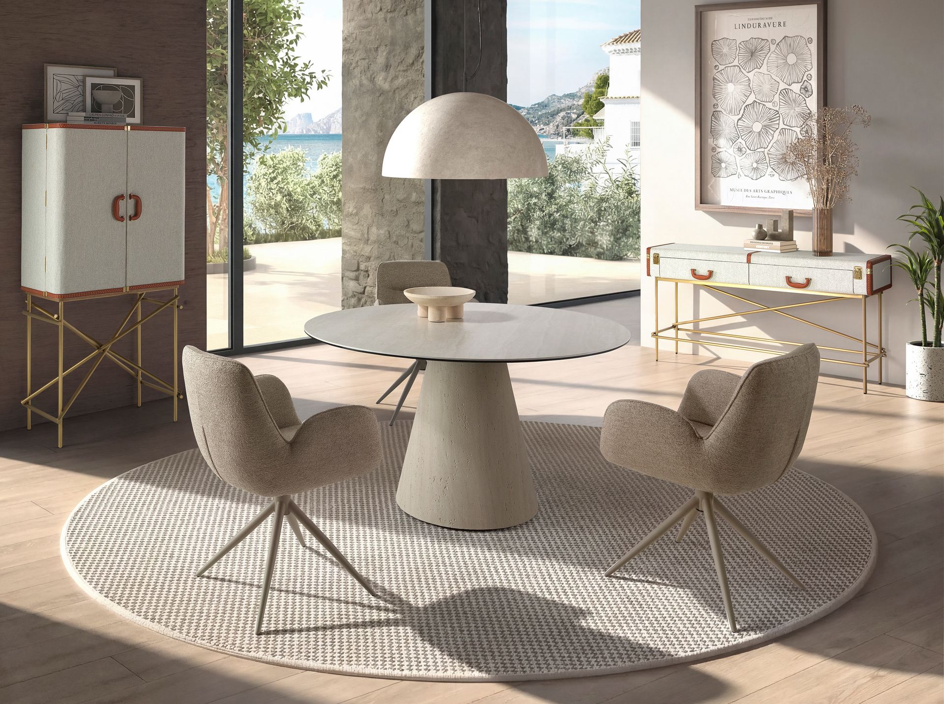 Sideboard aus Stoff und Walnussholz 3272