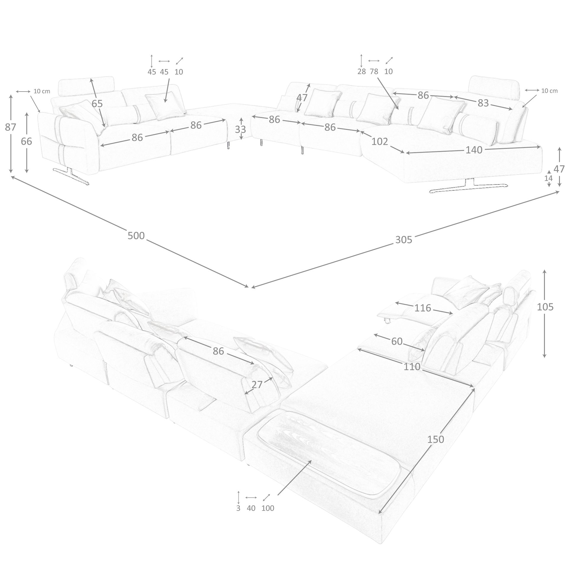 Modulares Sofa Récamiere Rechts Sand