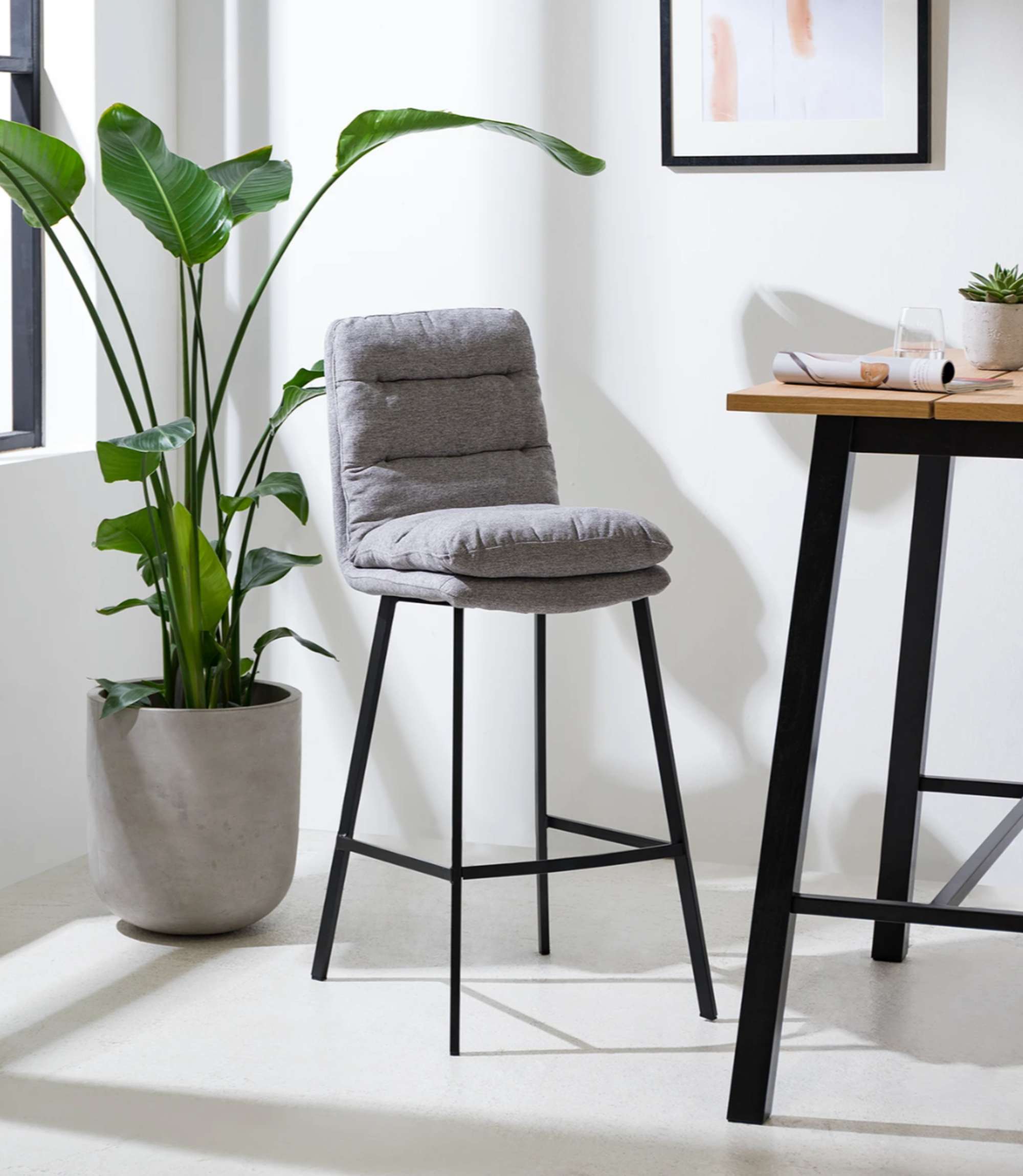 Bar stool Textile Metal Grey Black