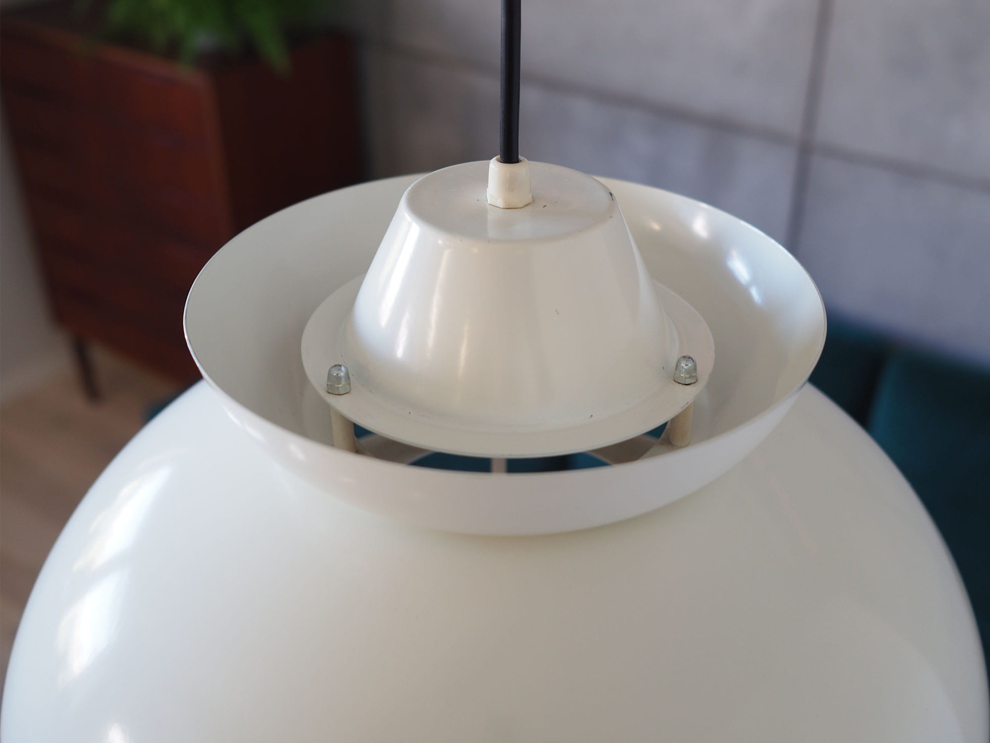 Vintage pendant lamp metal white 1970s
