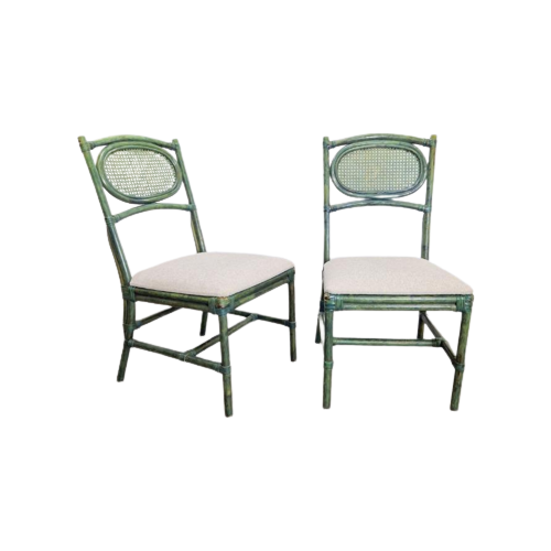 2x Vintage Stühle Rattan Grün 1960er Jahre