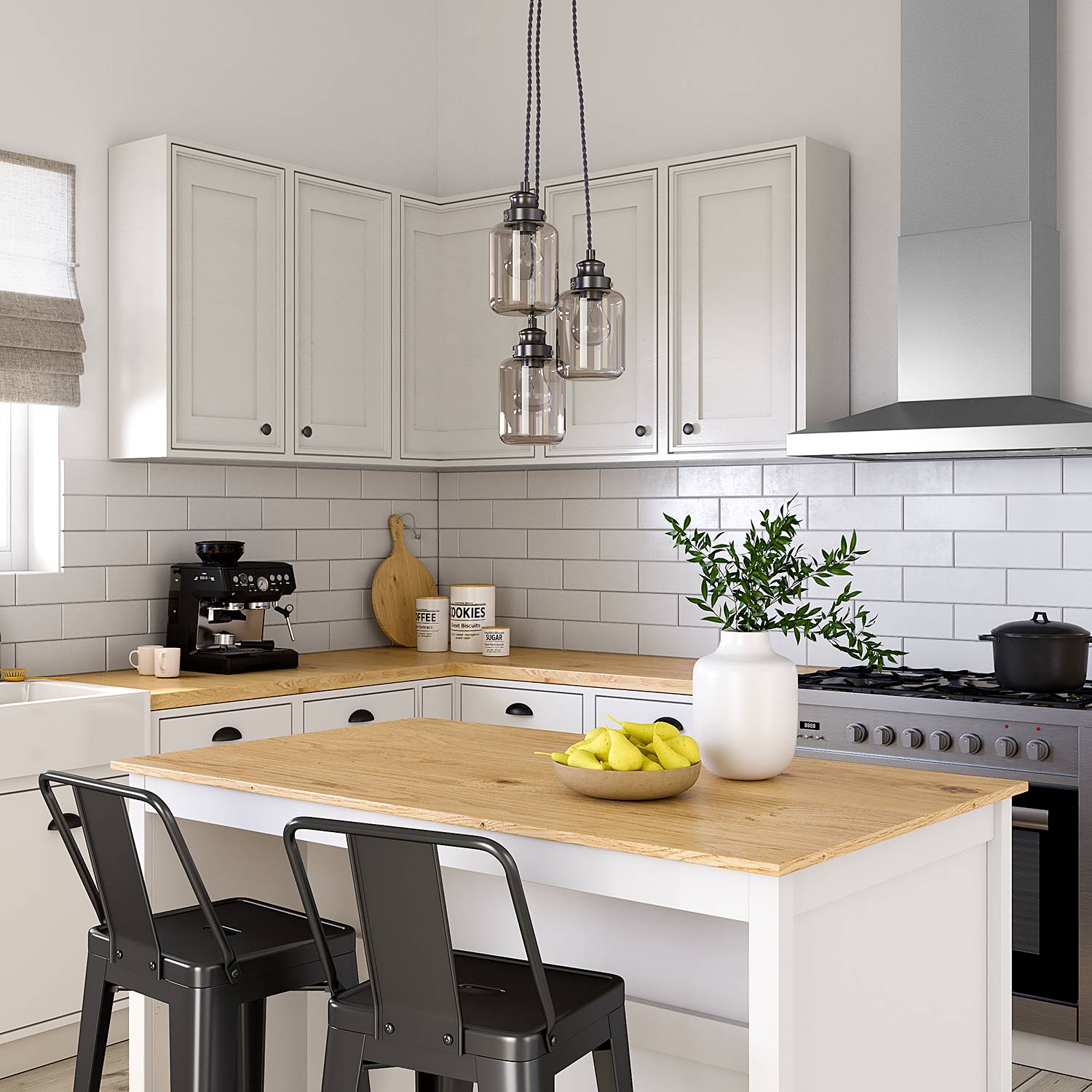 3-Flame Pendant Light Ferna Iron Clear Glass