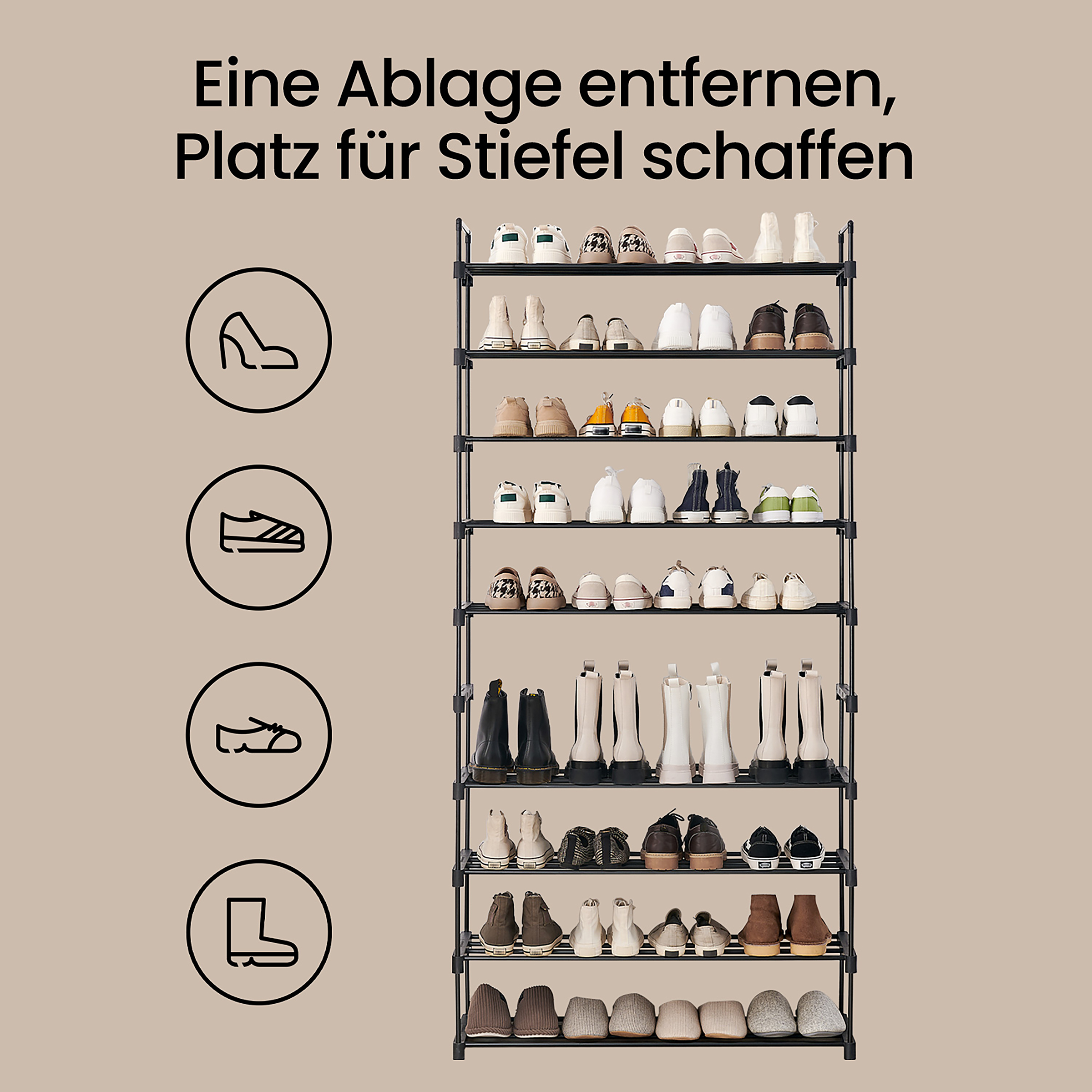Hendren II Shoe Rack Metal Black 206 cm
