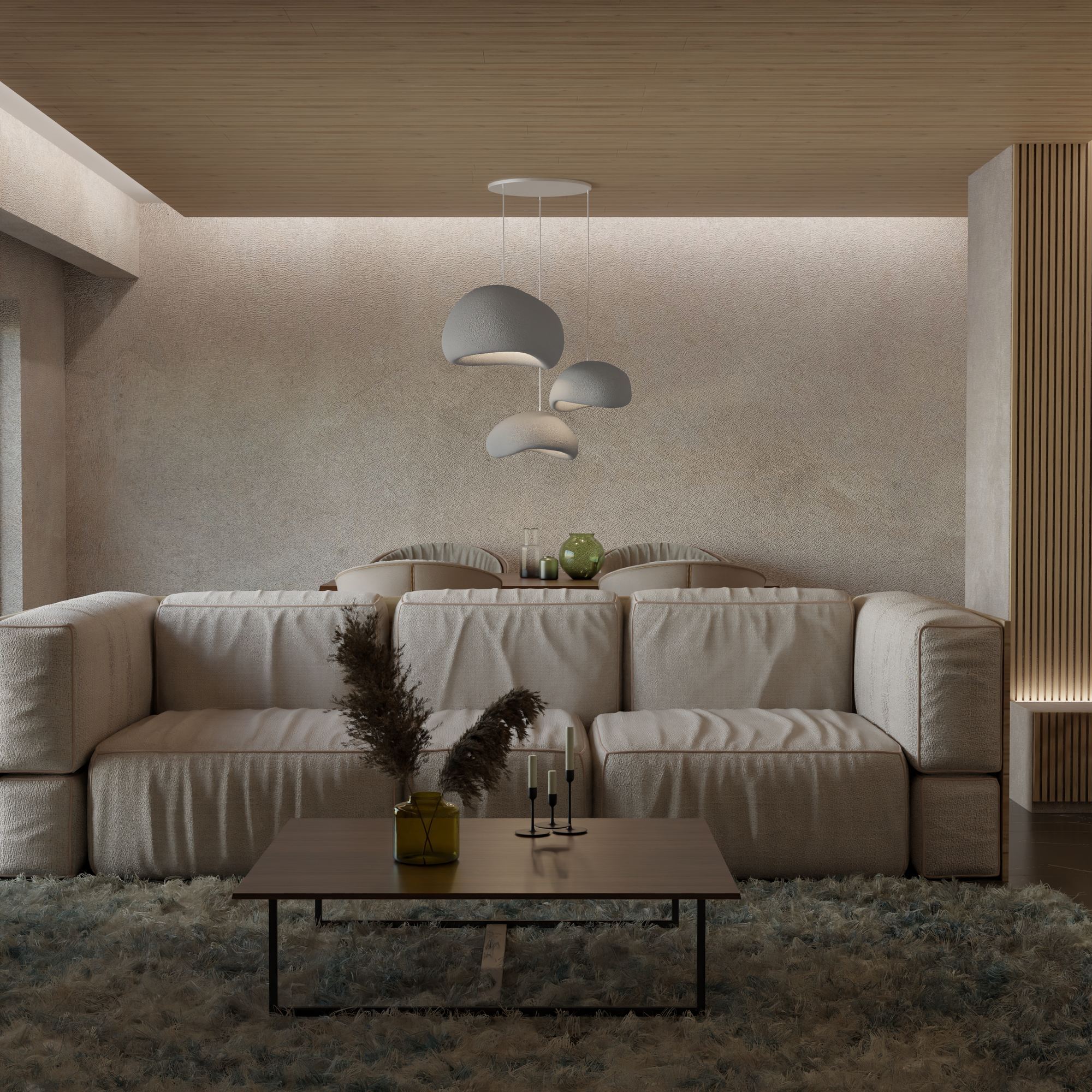 3-Flammig Wabi Sabi Stillforms Pendelleuchte Beton Grau