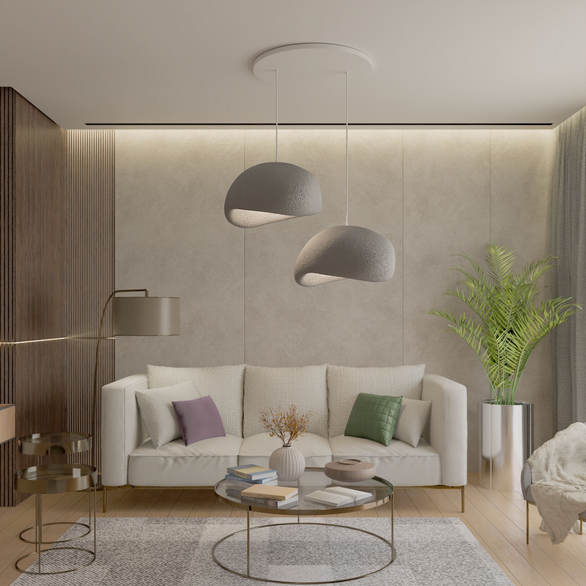 2-Flammig Wabi Sabi Grainbeams Pendelleuchte Beton Grau