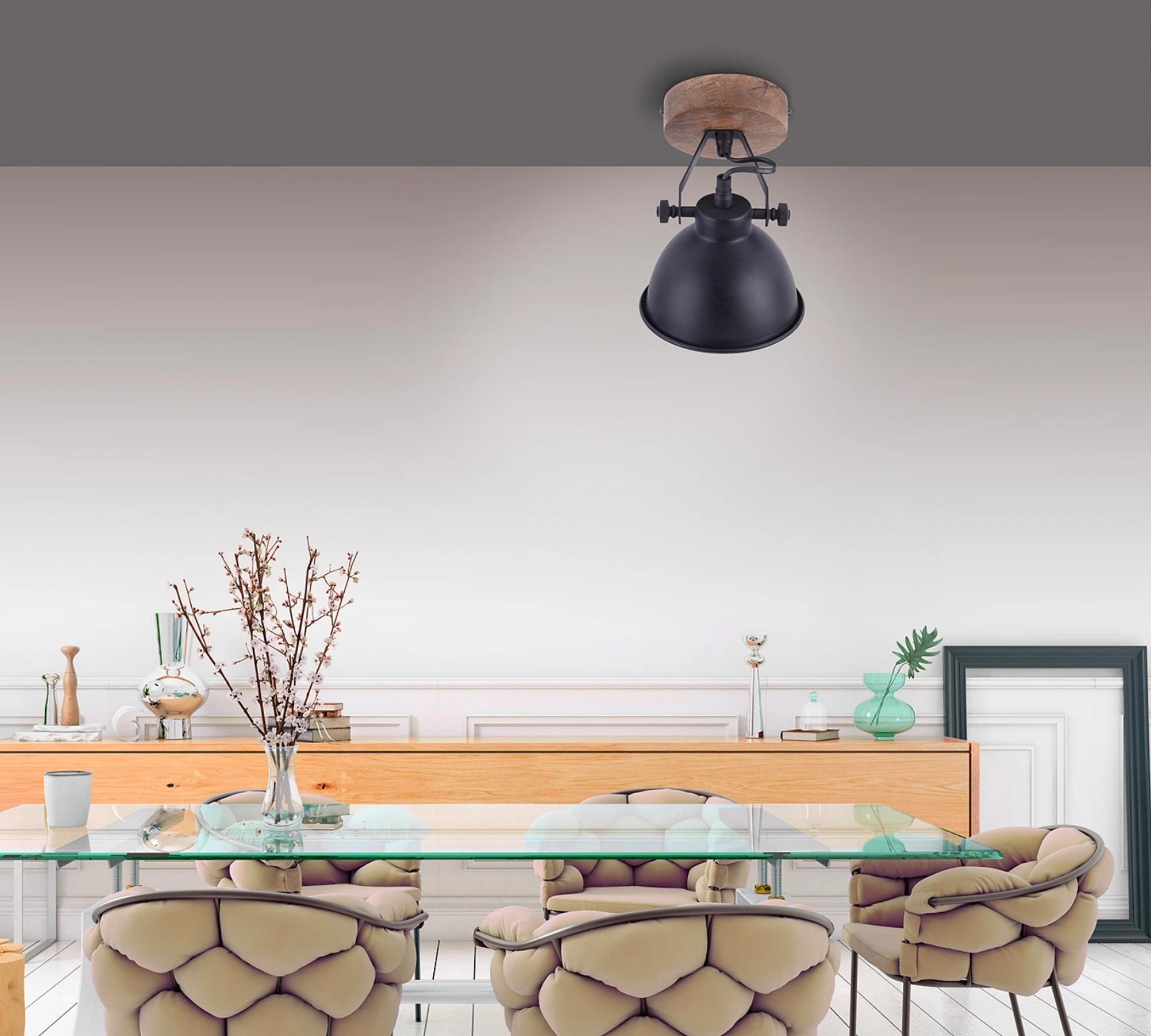 1-light wall lamp wood metal black