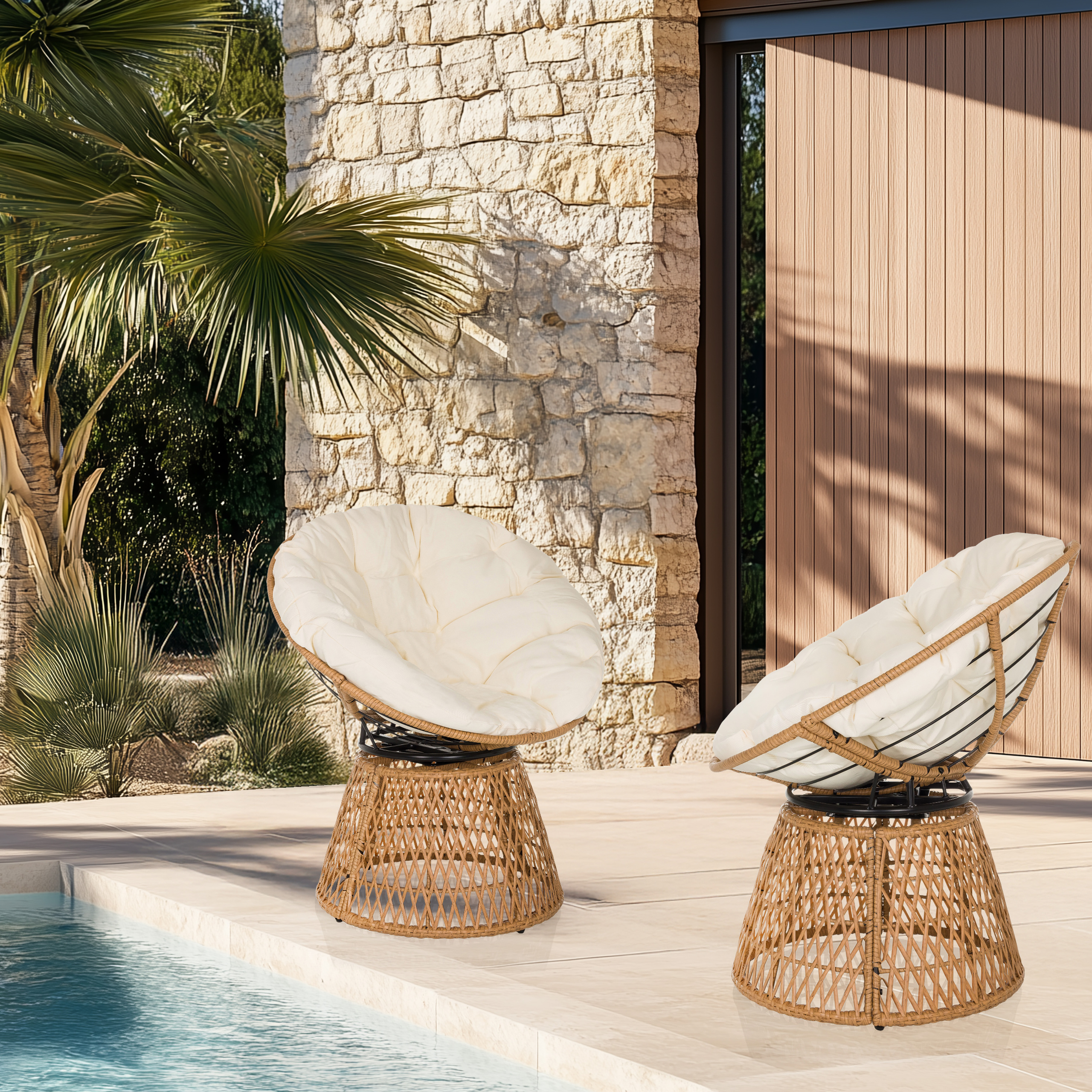 Weavora Papasansessel Drehbar mit Kissen Beige