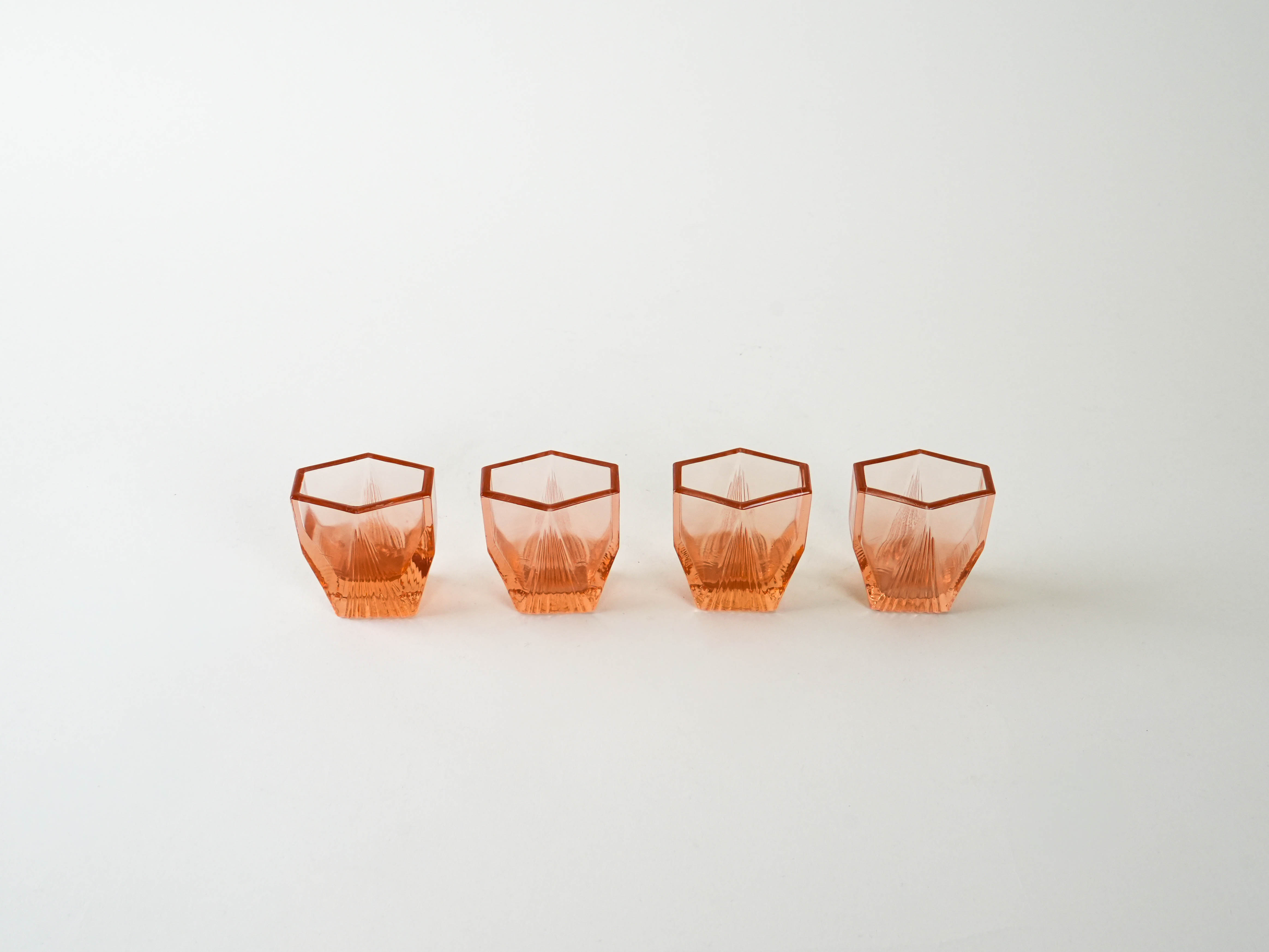 4x Art deco schnapps glasses Pink 1930s