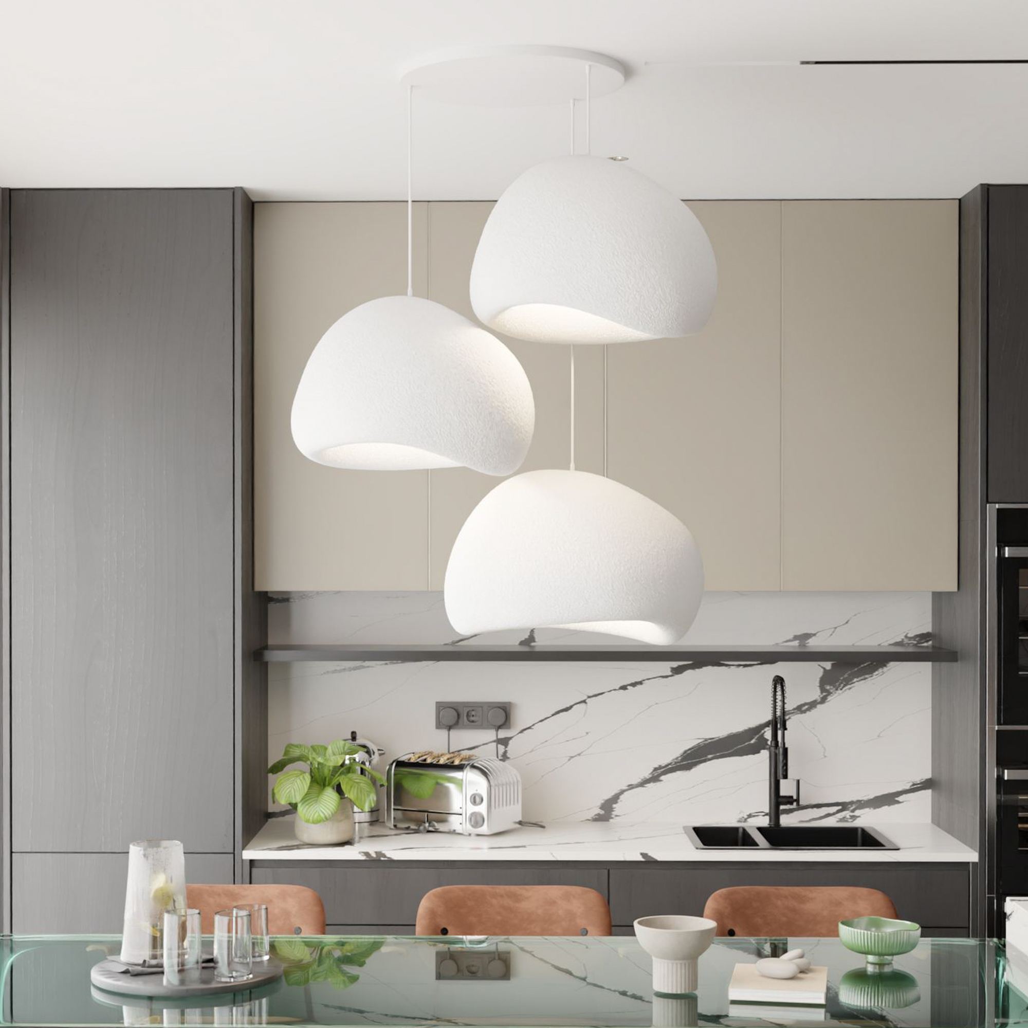 3-Flammig Wabi Sabi Claylights Pendelleuchte Weiß