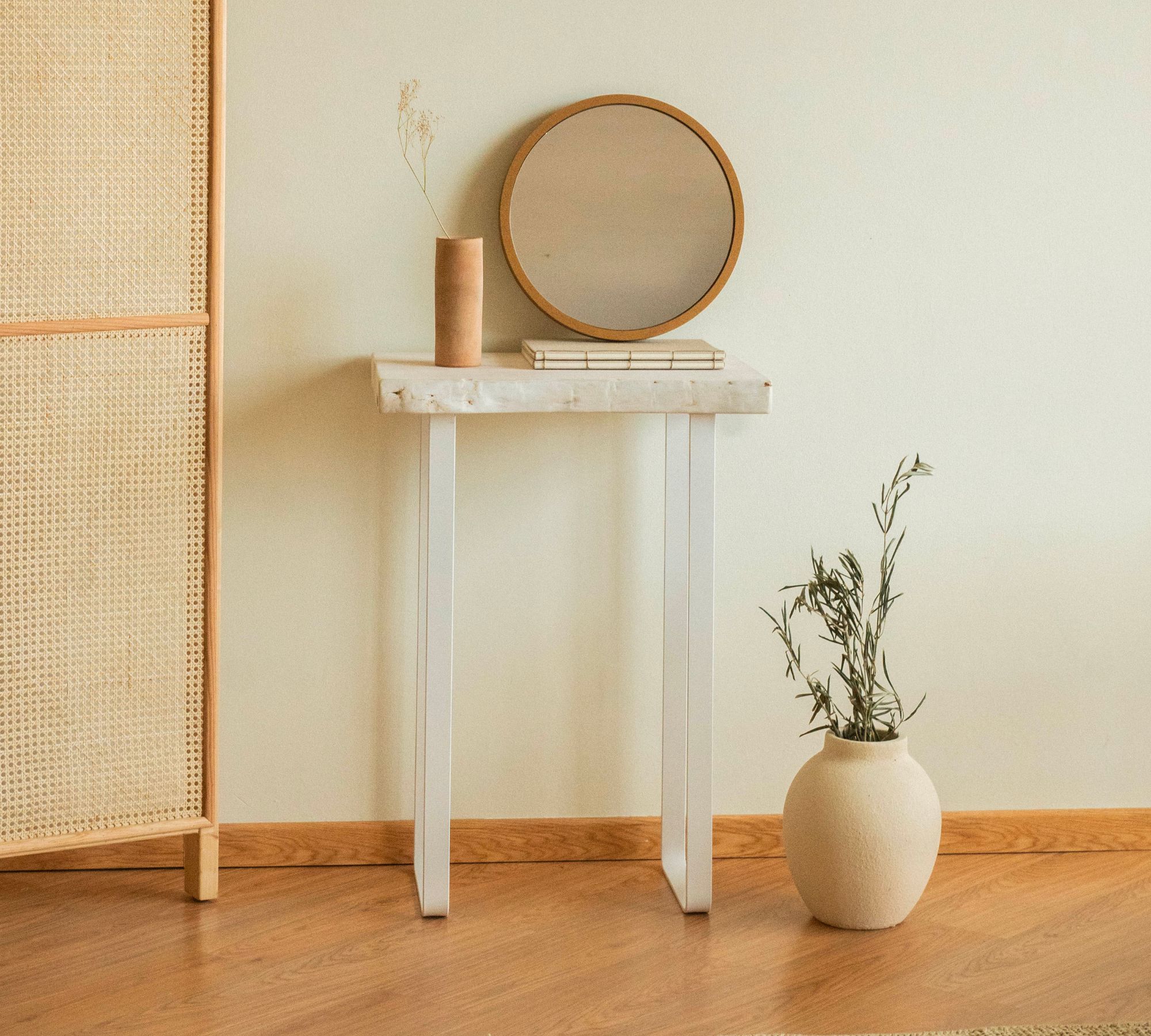 Konsolentisch aus Holz mit Metallgestell Weiß Gealtert