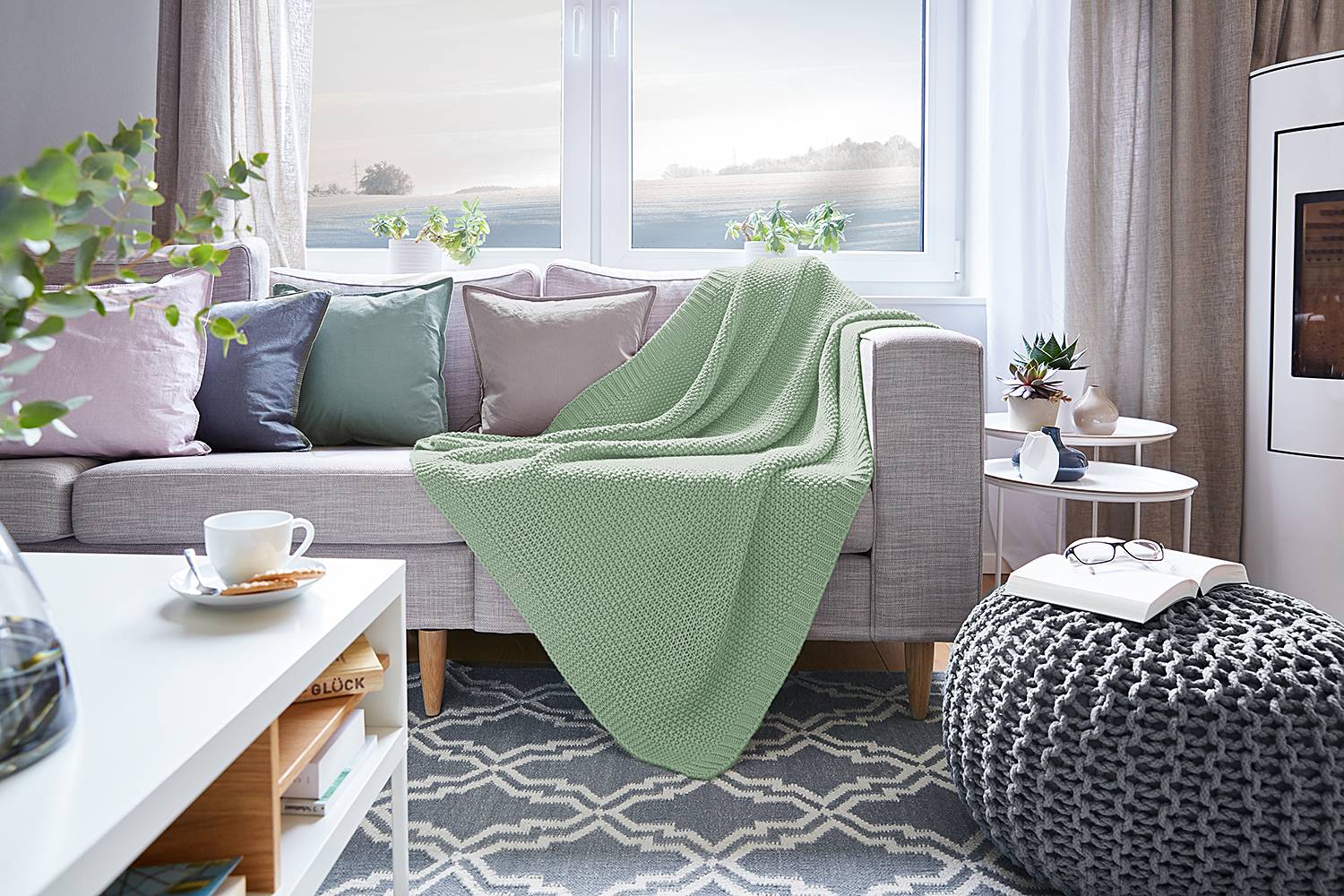 Strickdecke Viby Polyester 130 x 170 cm Mintgrün