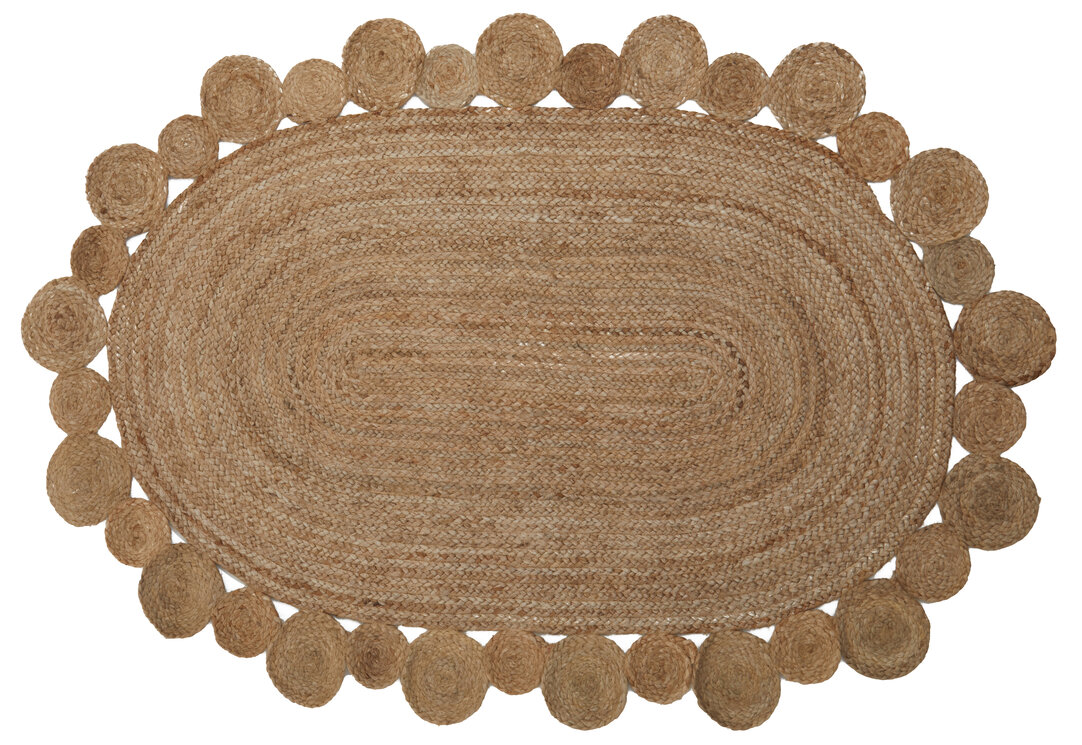 Bosie Demir Kleiner Runder Natur- und Schwarz Jute Teppich