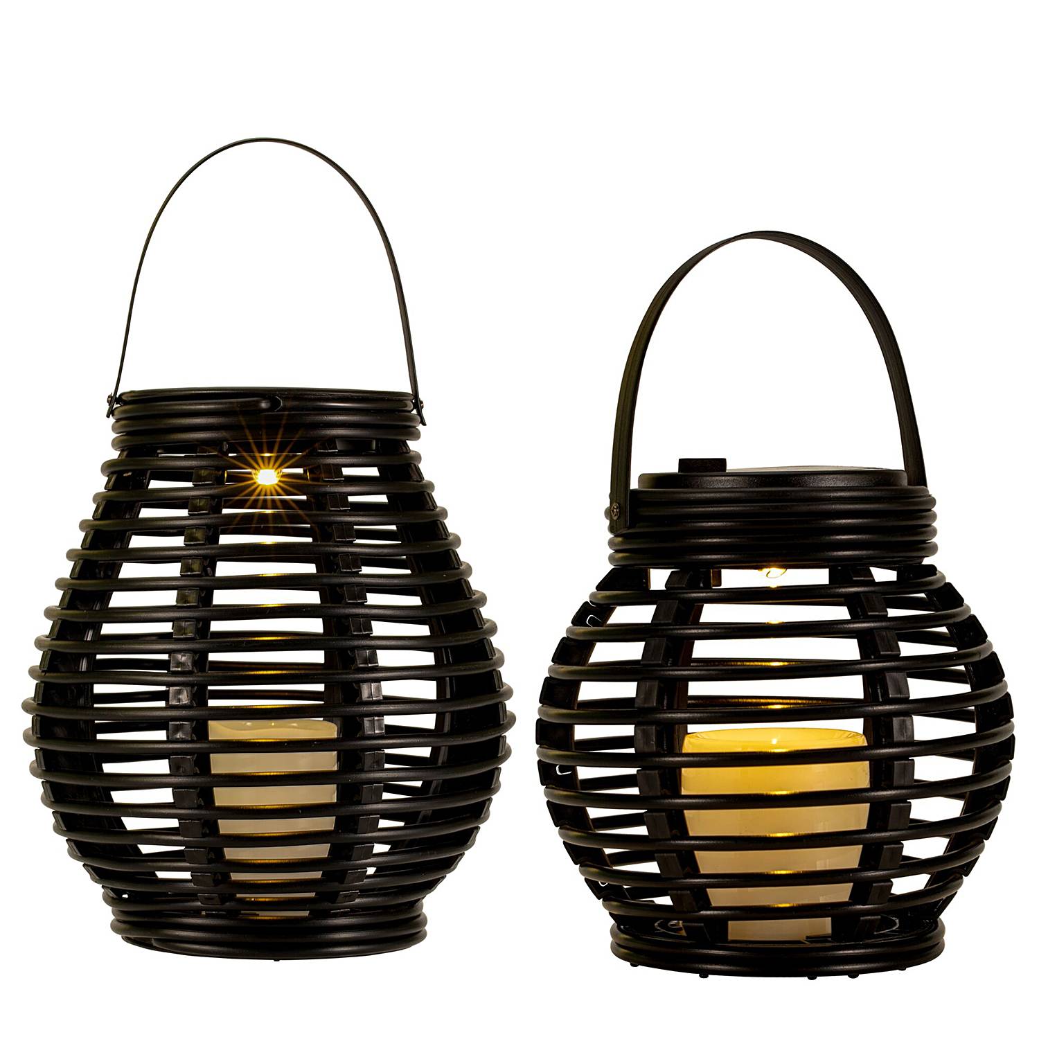 Solar lantern Sunshine Glow set of 2 plastic beige black