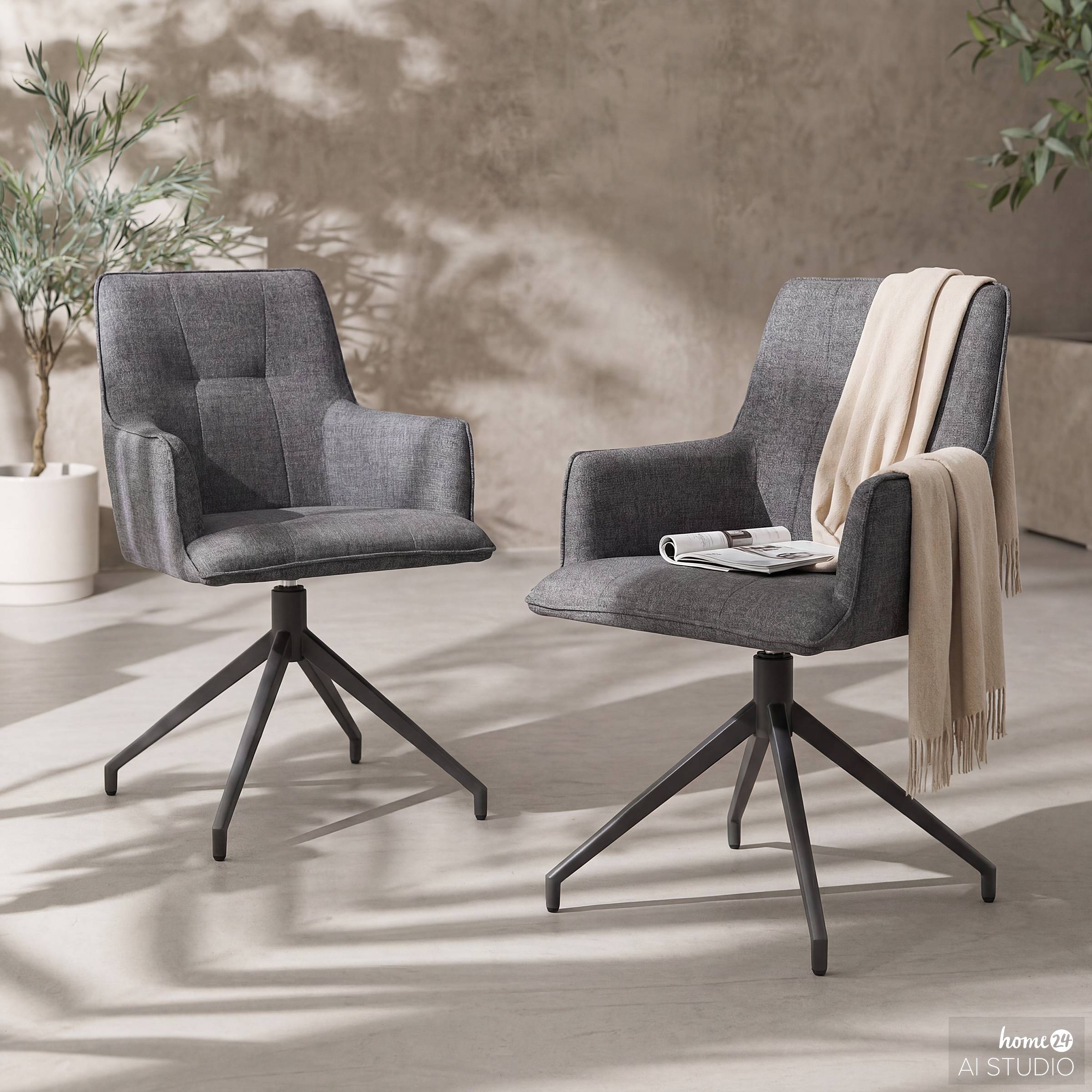 Gartenstuhl Mavi mit Armlehnen Stahl Polyester Sand