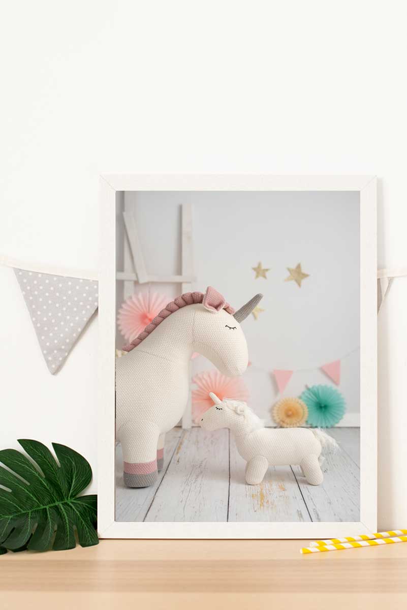 Kinderbild mit Rahmen Einhorn Mehrfarbig