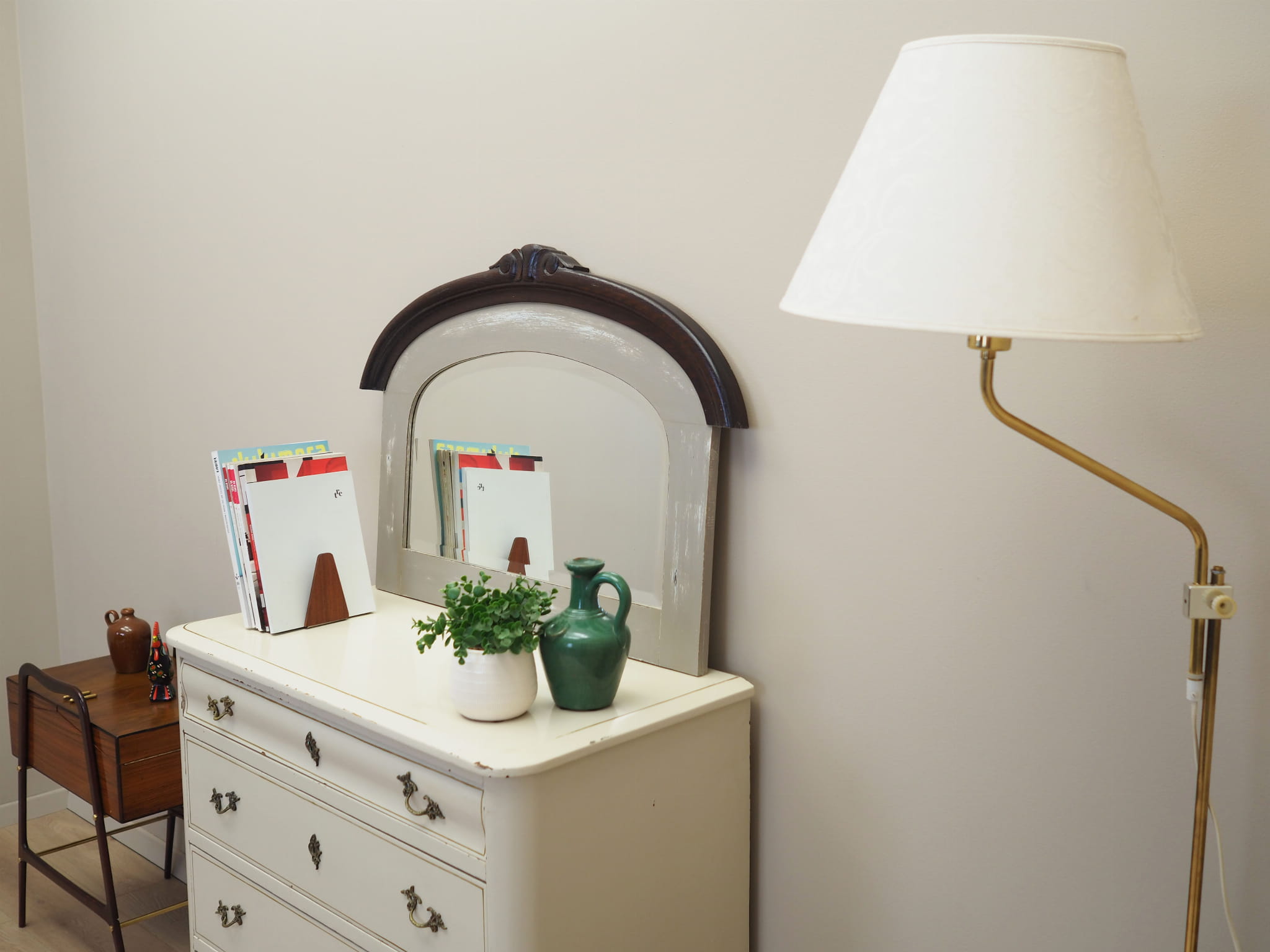 Vintage Mirror Oak Wood Brown 1960s
