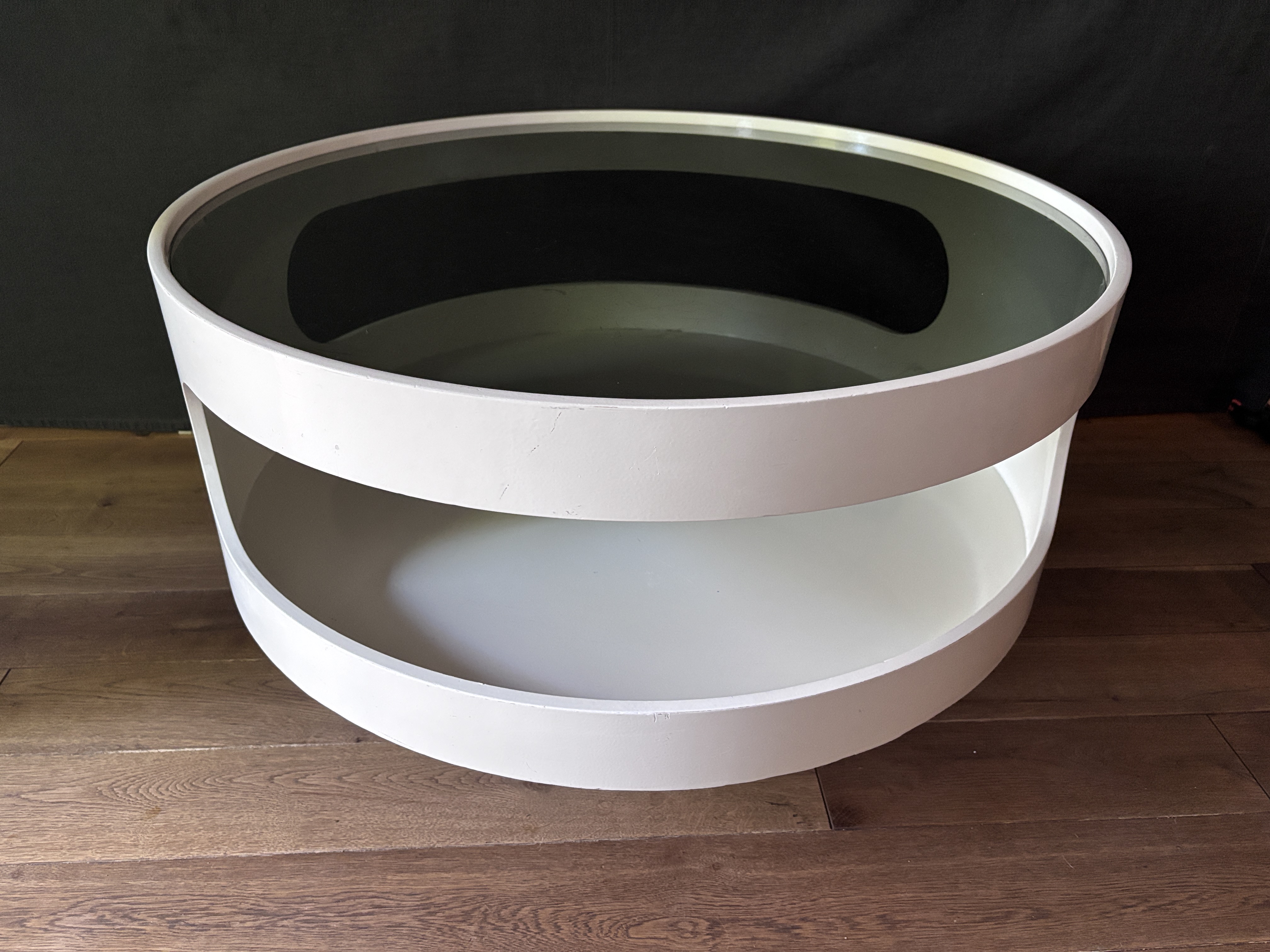 Vintage Space Age Runder Couchtisch Glas Weiß 80cm
