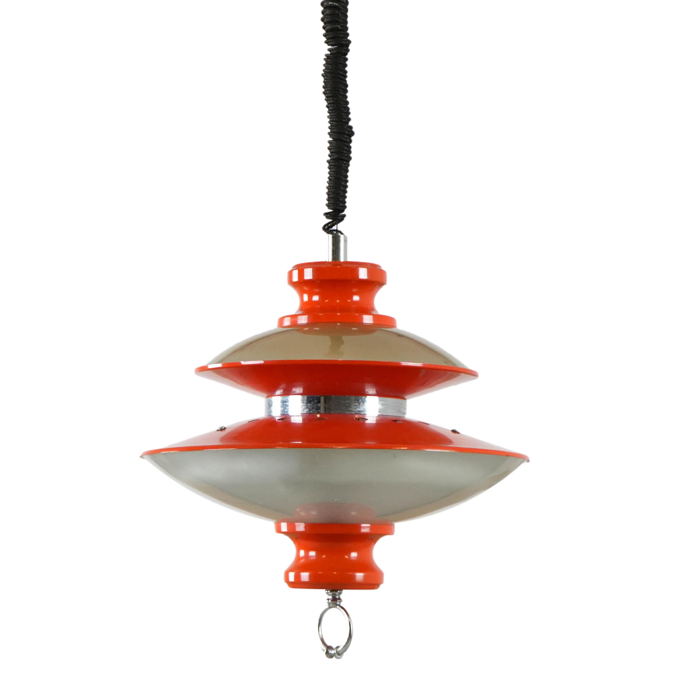 Lampada a sospensione in metallo arancione anni '70