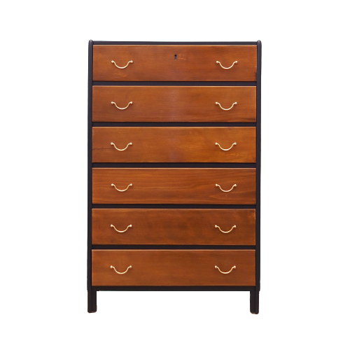 Vintage chest of drawers walnut wood brown 1960s