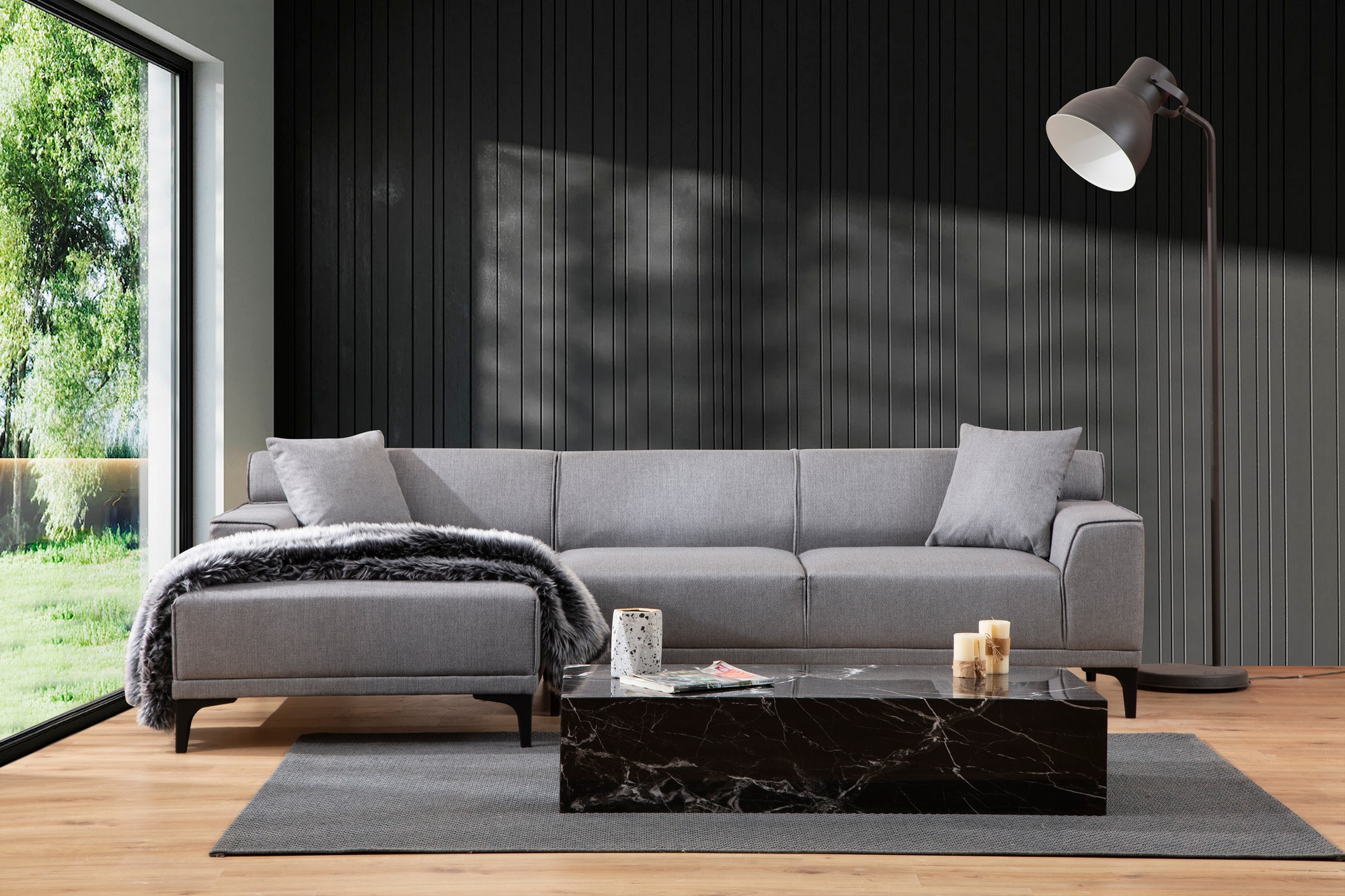 Petra L Corner Sofa Light Grey