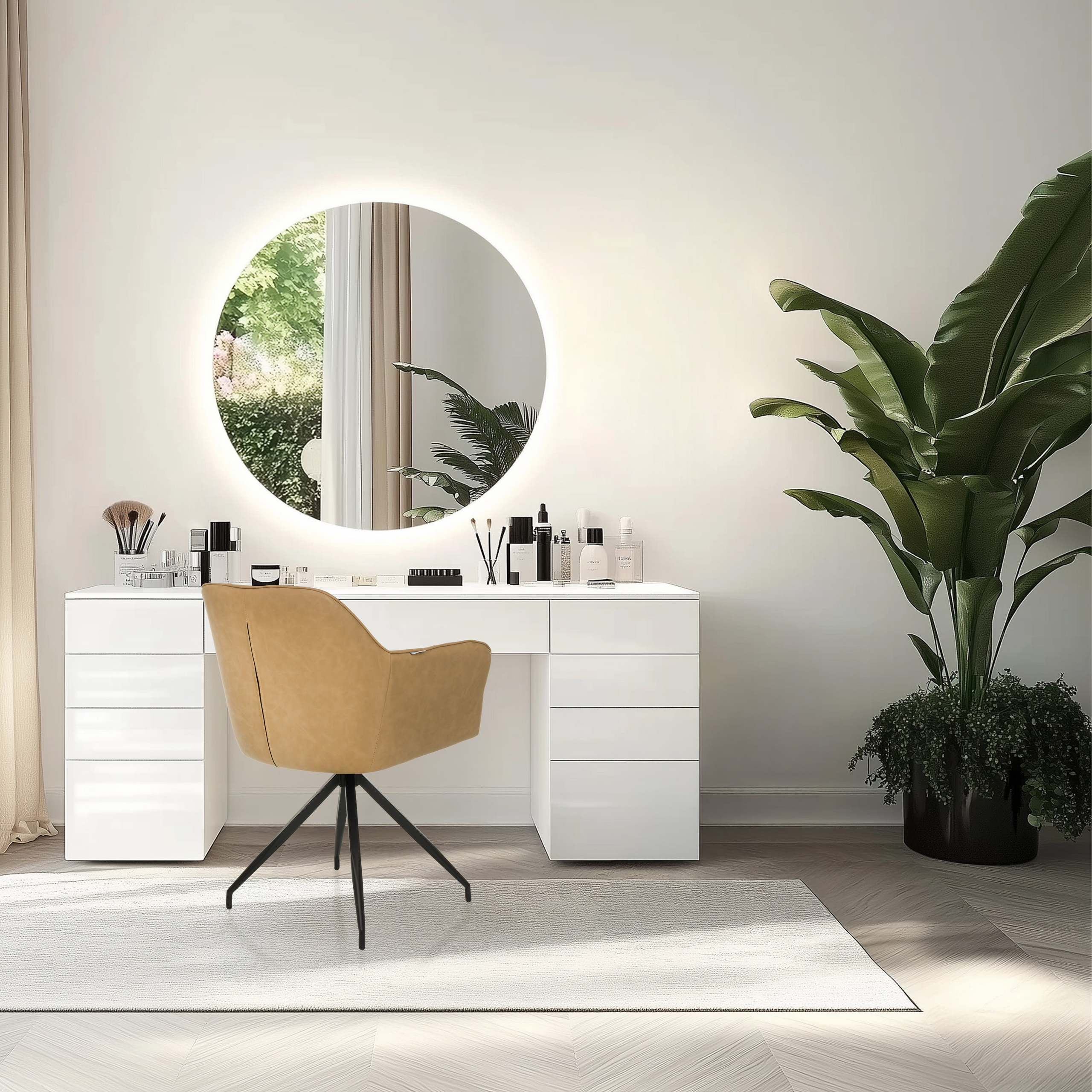 ELVERUM SPU Dining chair Faux leather Light brown