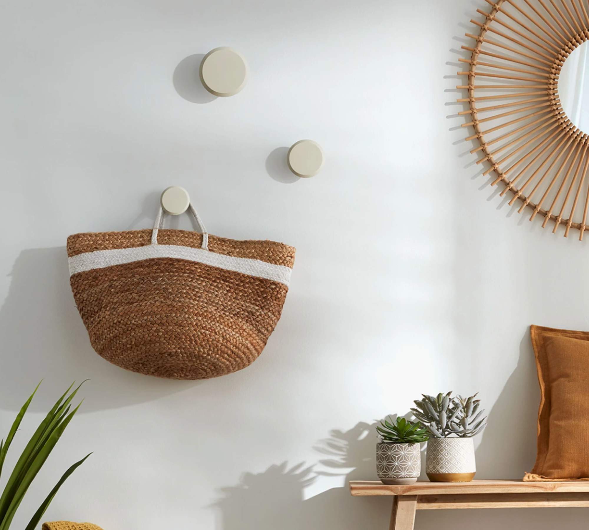3x Garderobenhaken Massivholz Creme