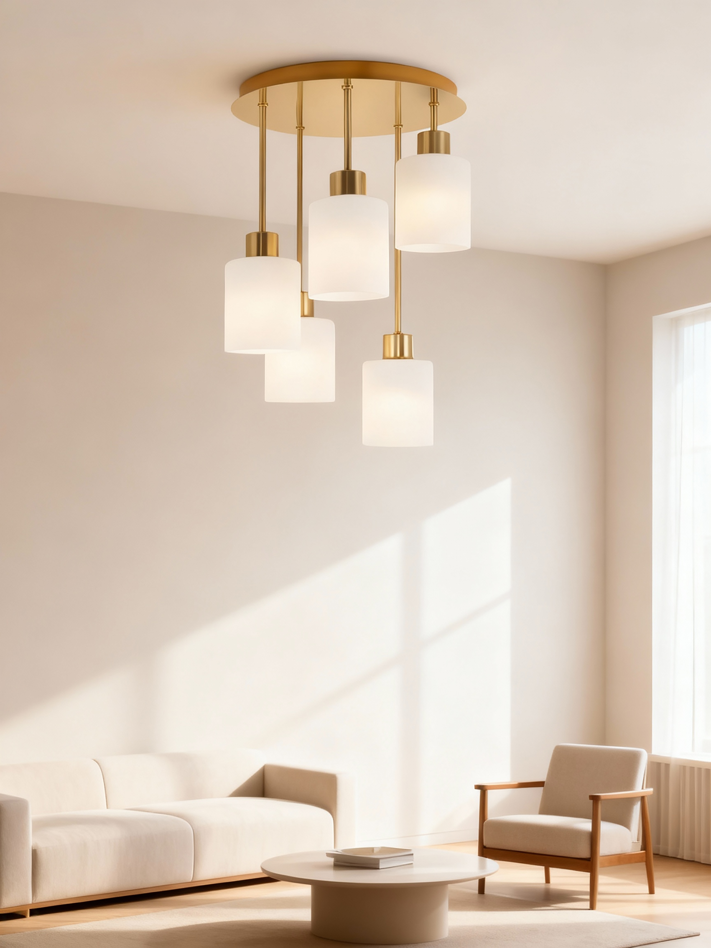 Polley Pendelleuchte 5-flammig Milchglas Gold 