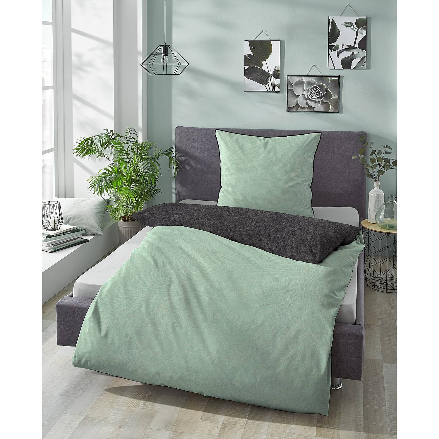 Bed linen Melange flannel Green 135x200cm Pillow 80x80cm
