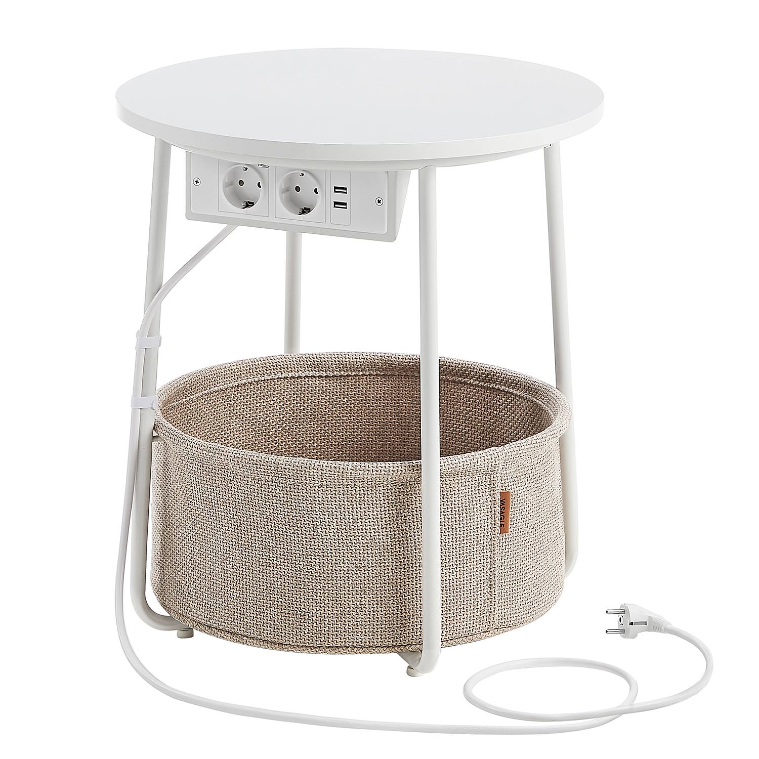 Beistelltisch Ponoka mit Steckdose Weiß Beige