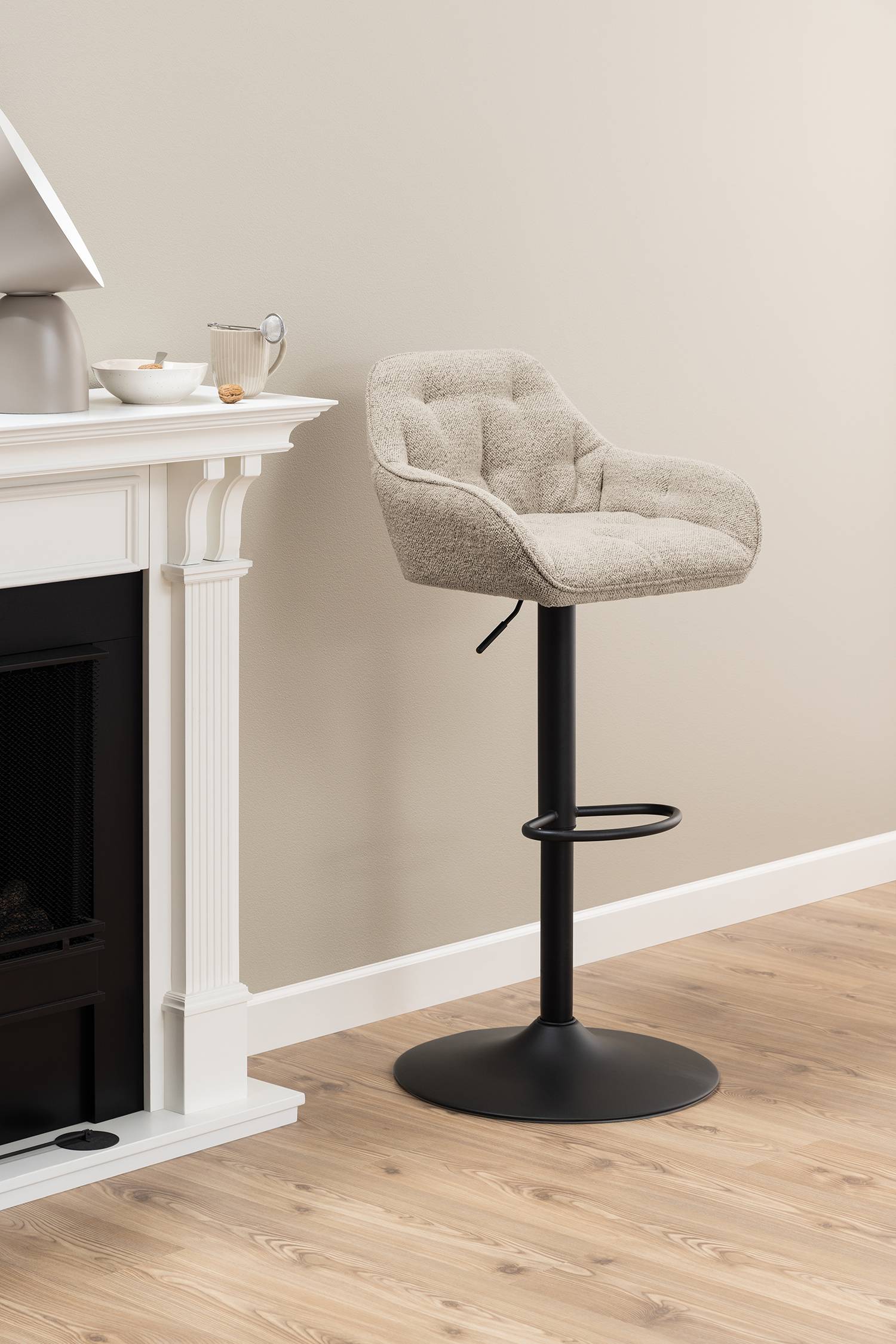 Bar stool Magrin set of 2 Bouclé fabric beige