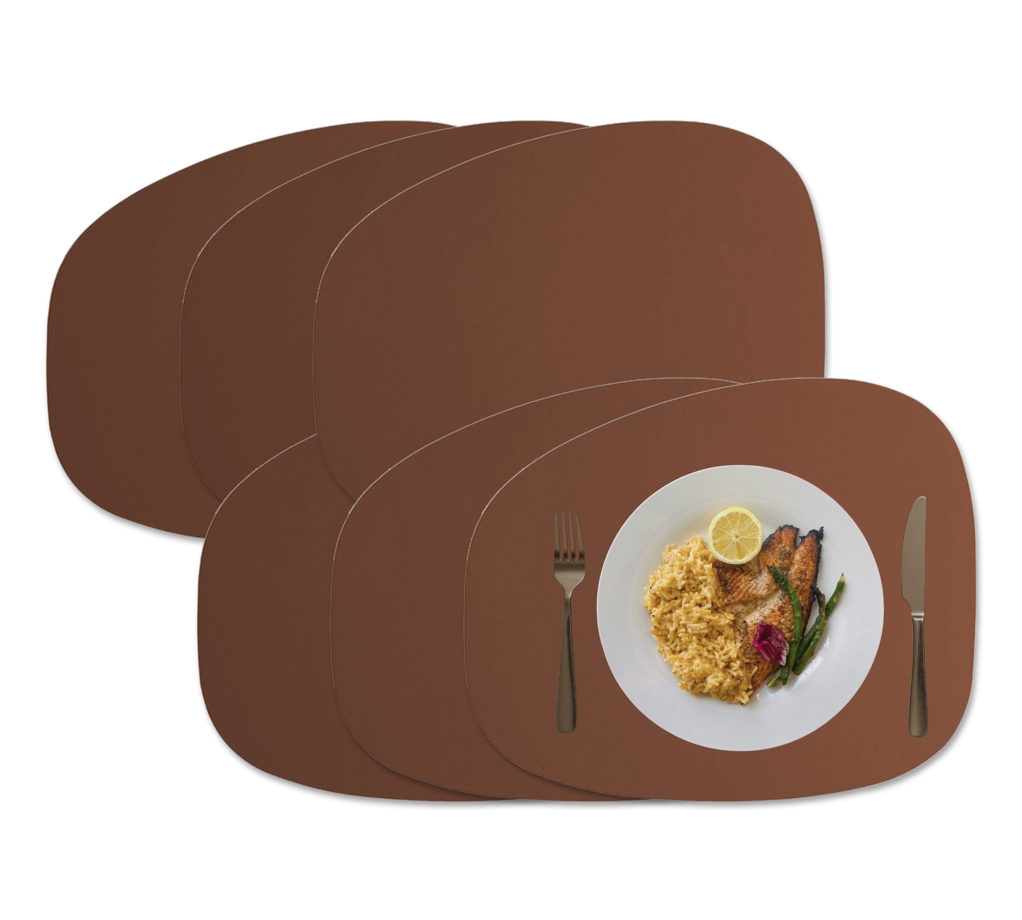 6x Stone Tischset 100% Recyceltes Leder Kakao