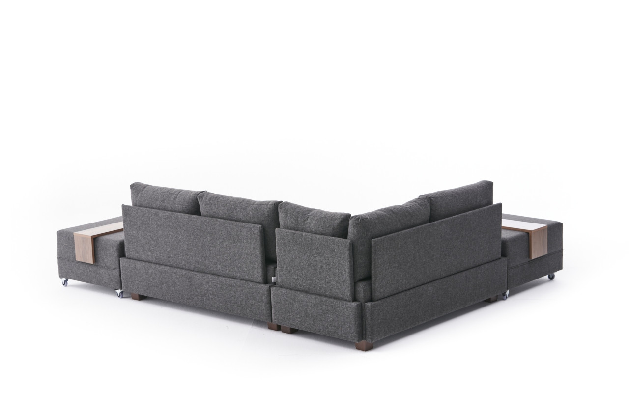 Fly Ecksofa Links mit 2 Hockern Anthrazit